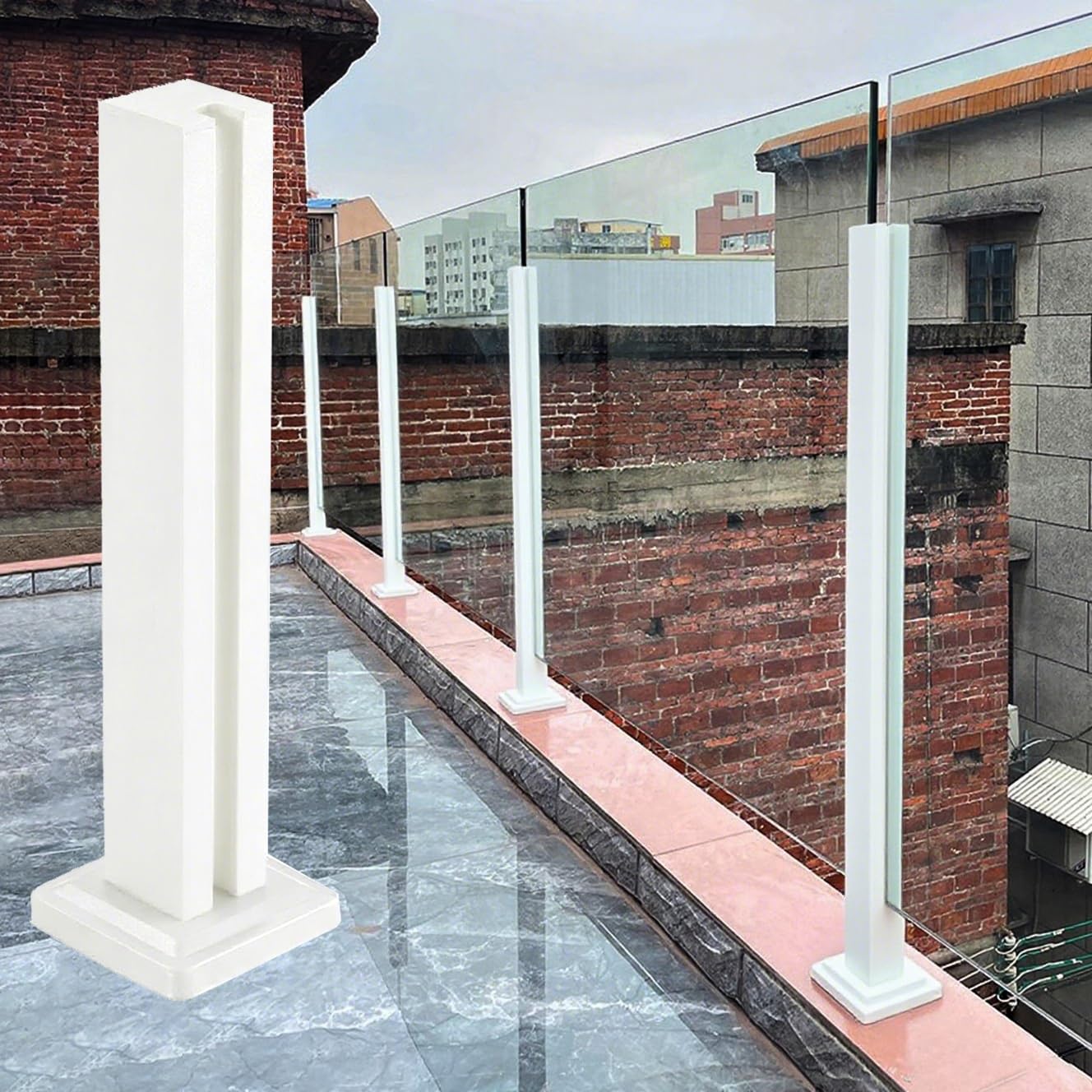 Zestaw białej bezramowej balustrady szklanej na zewnątrz wewnątrz, słupek o średnicy 8-12 mm do tarasów, balkonu, basenu, ogrodu i schodów ze szczelinami na czopy(Eed post,85cm)