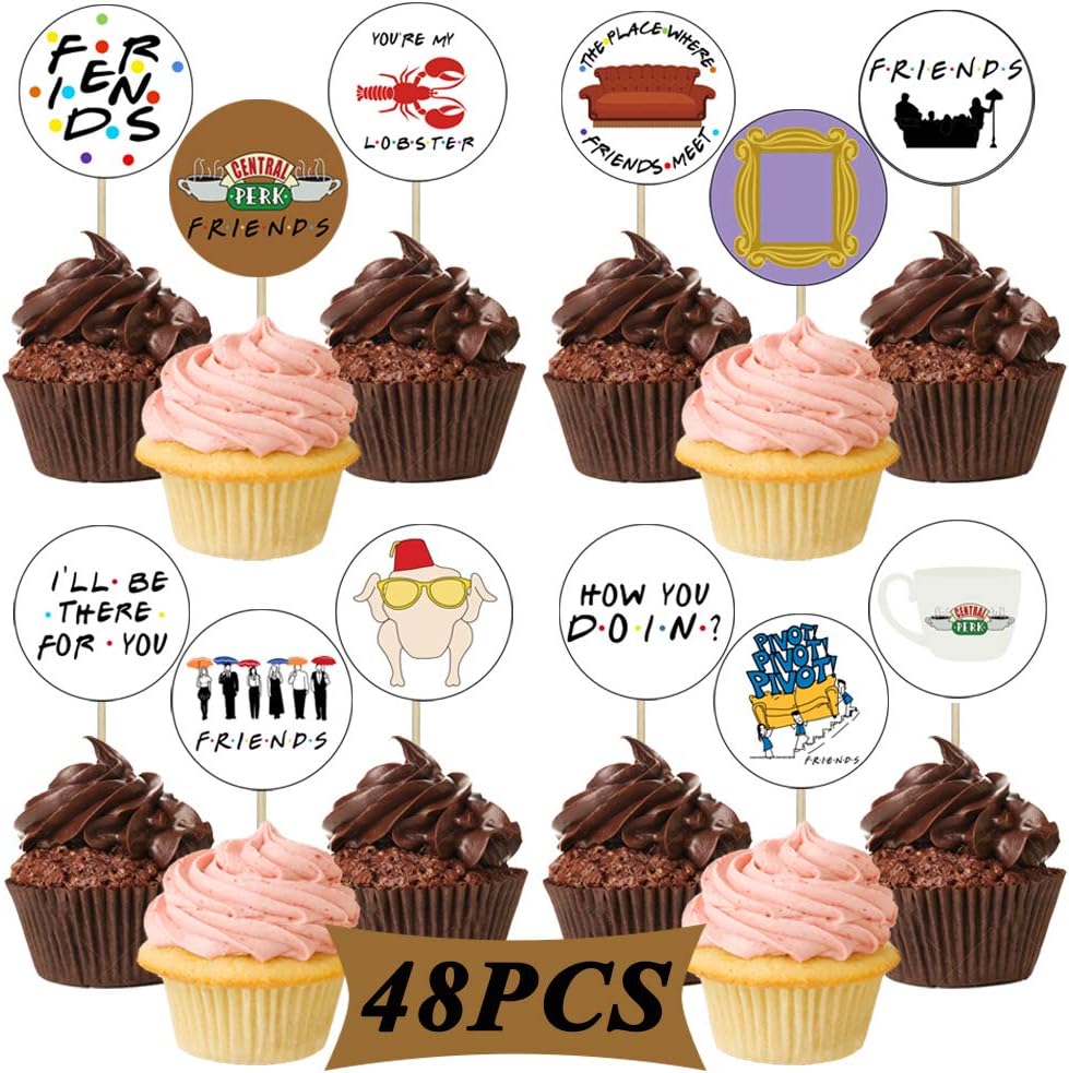 48PCS Friends TV Show Cupcake Toppers Party Decorations Supplies, Friends Theme Birthday Party Decorations Supplies