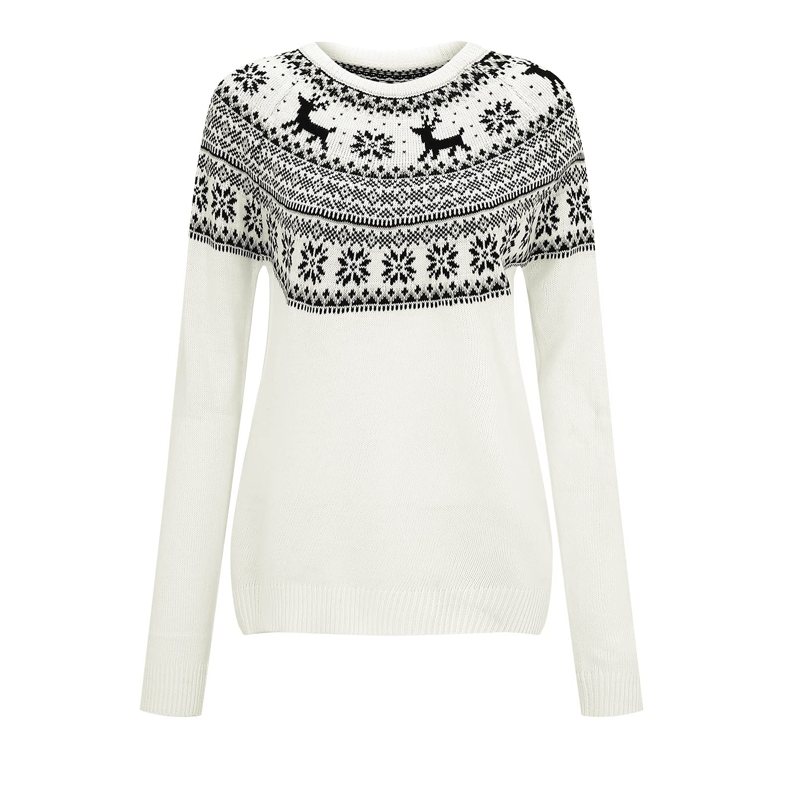 Weihnachtspullover Damen Strickpullover - Weihnachtspulli mit Rentier Schneeflocke Weihnachtsmotiv Pullover Weihnachten Damen Pulli Langarmshirt Strickpulli Sweater für Frauen Teenager Mädchen