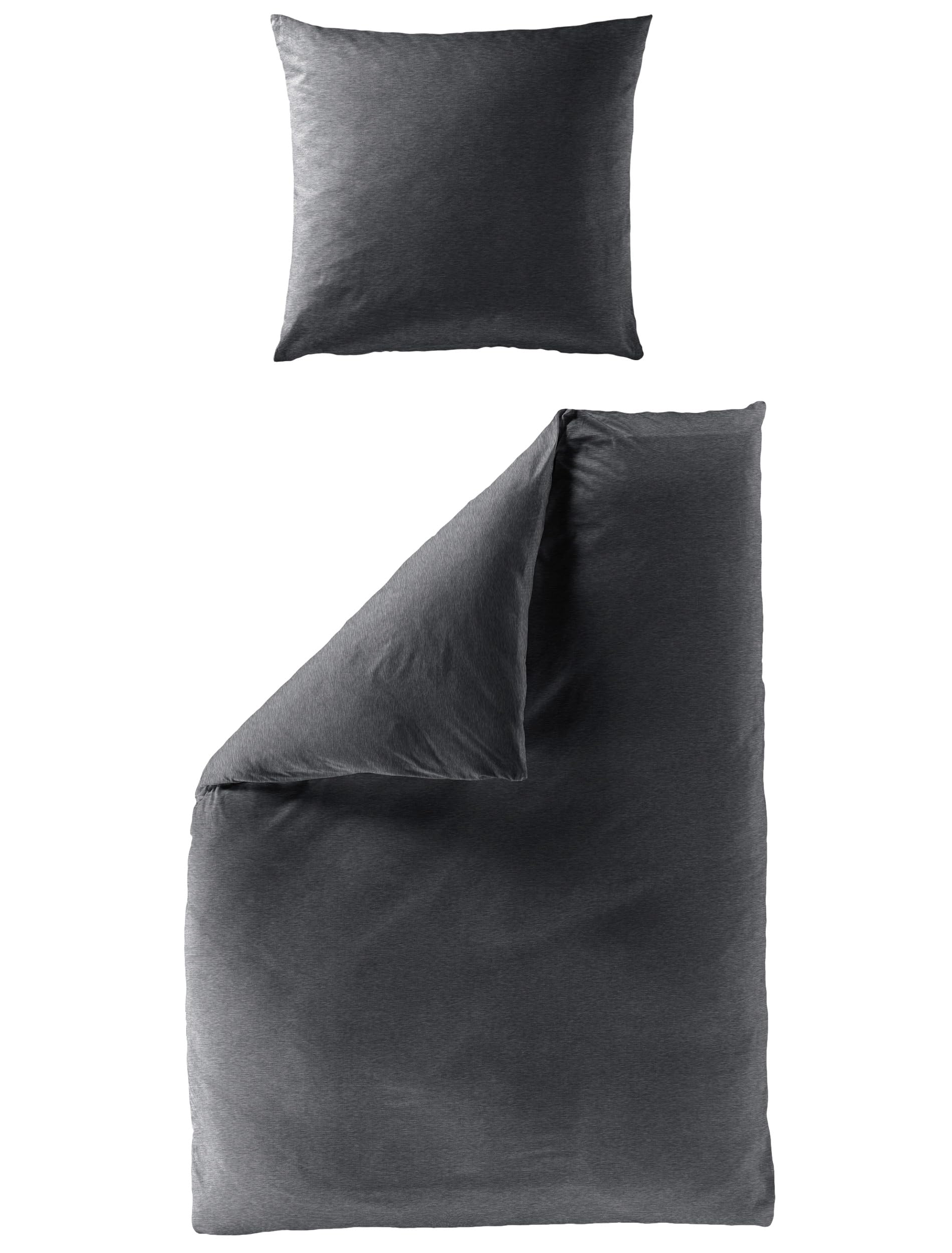 Bierbaum Bettwäsche 4135, Jersey Melange Uni, Designed in Germany, anthrazit 10, 155x220 und 80x80 cm, Komfortgröße, Grau