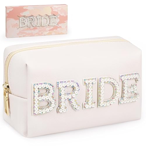 Miniatura 2 de besharppin BRIDE - Bolsa de maquillaje preppy con caja de regalo, bolsa de cosméticos para novia para compromiso de dama de honor, despedida de
