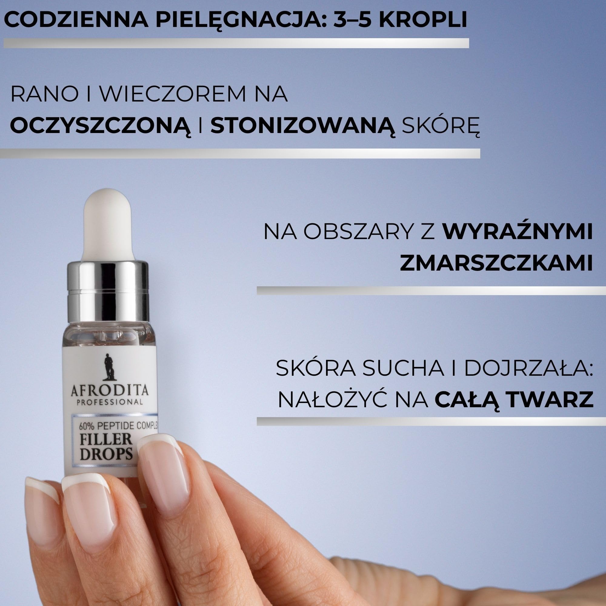 Afrodita Professional 60% Peptid Filler Drops serum do twarzy – przeciwzmarszczkowe serum hialuronowe dla kobiet – ujędrniające serum nawilżające 5 ml