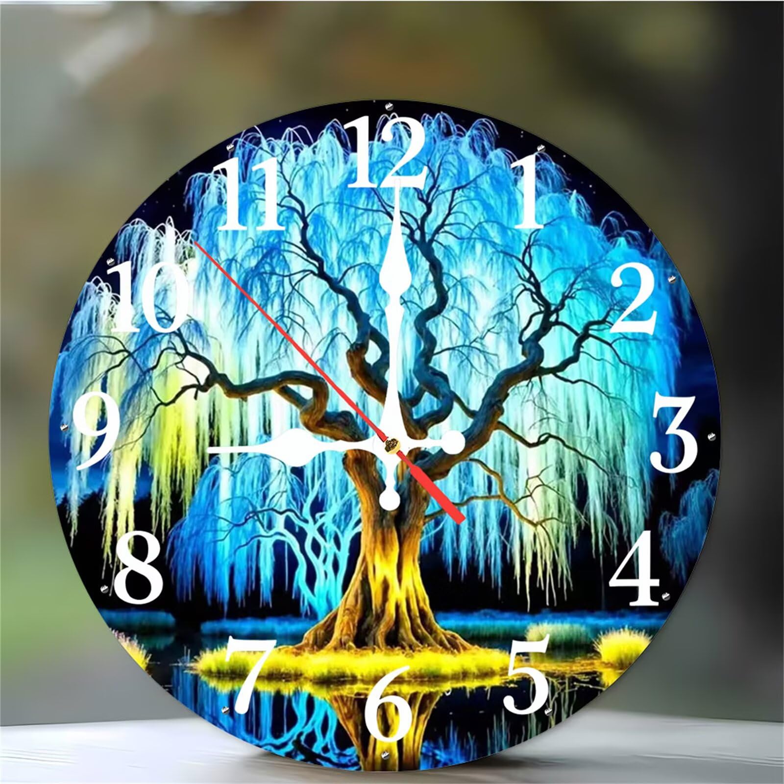 Umfarvt Glowing Tree Wall Clock, 10Inch Silent Non-Ticking Easy to Read Arabic Numerals clocks, Quartz Battery Operated clock, Modern wall Clocks for Living Room Kitchen Bedroom Bathroom Office