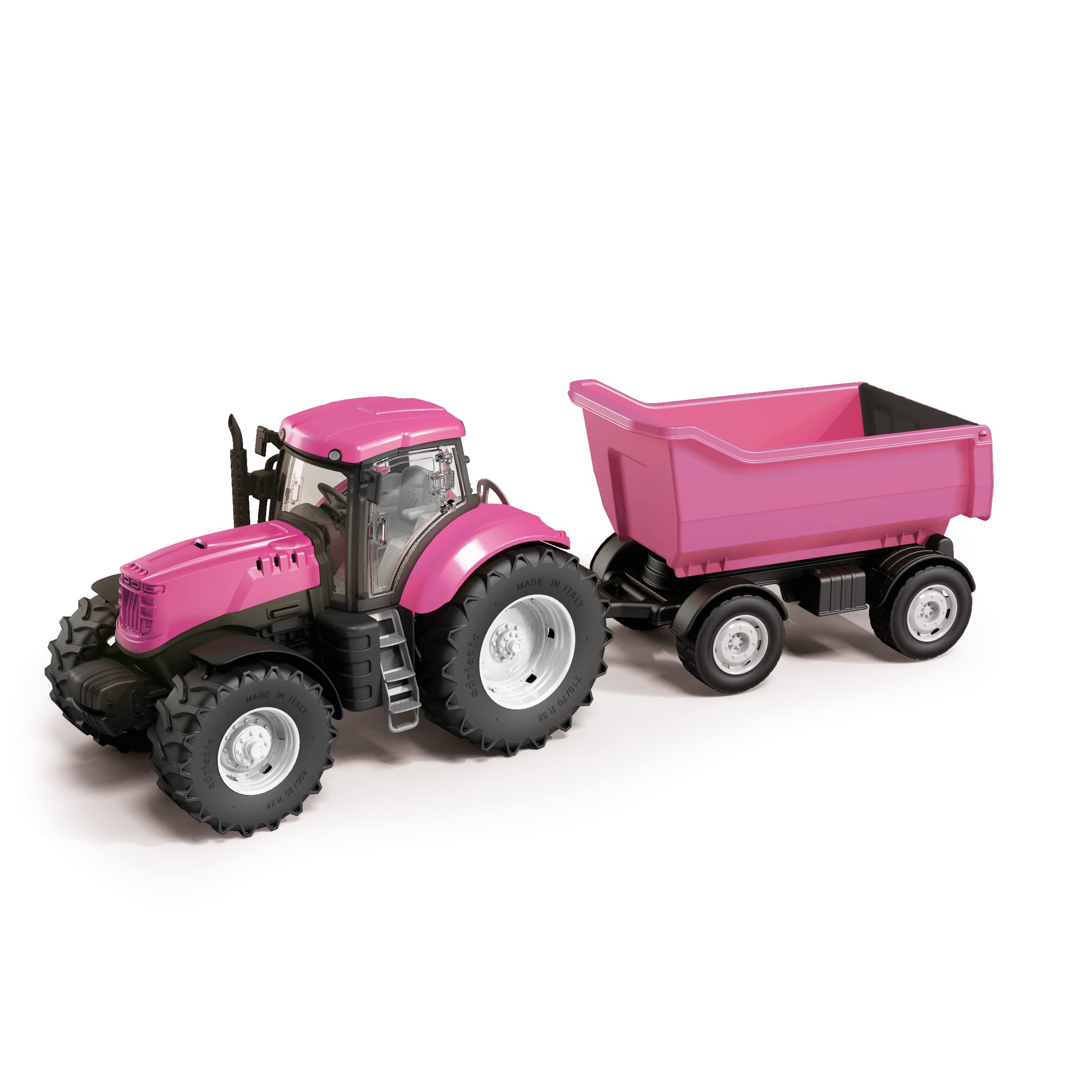 adriatic forever fun Pink tractor with tipper trailer 61 cm long Premium farmer industerial Toy truck gift for baby girls Made in Italy