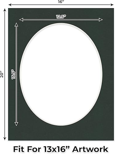 Miniatura 2 de Tapete de 16 x 20 pulgadas con corte biselado para fotos de 13 x 16 pulgadas, apertura de tablero de fotos ovalado negro precortado, sin ácidos,