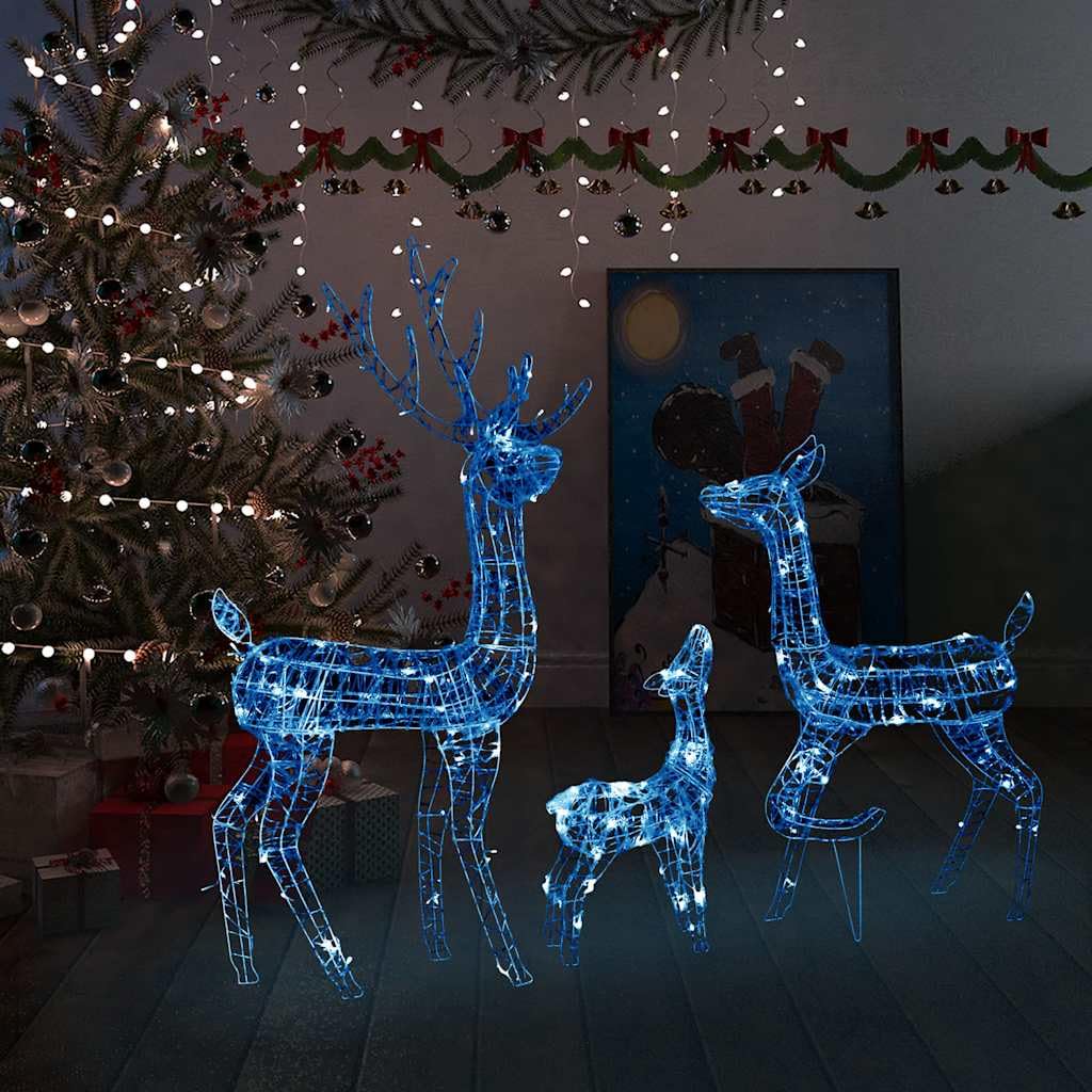LED-Rentier-Familie Weihnachtsdeko aus Acryl mit 300 blauen LEDs 3-teilig 5 m Kabel USB Anschluss 8 Lichtmodi für Innen und Außen Weihnachtsbeleuchtung Garten Terrasse Balkon
