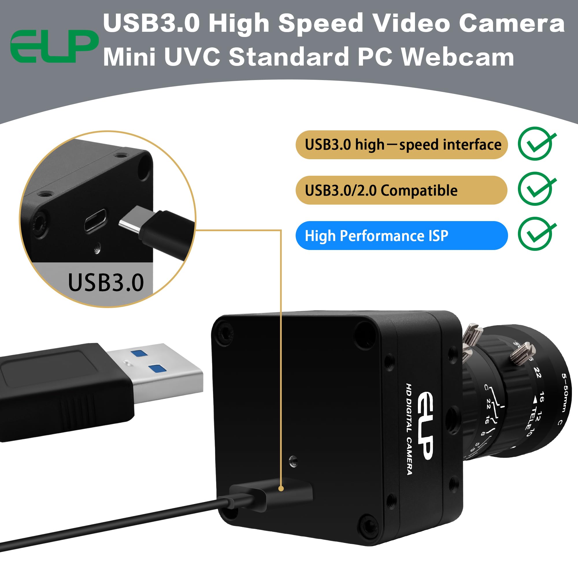 Amazon.co.jp: ELP ウルトラHD 20MP バリフォーカル USB 3.0カメラ