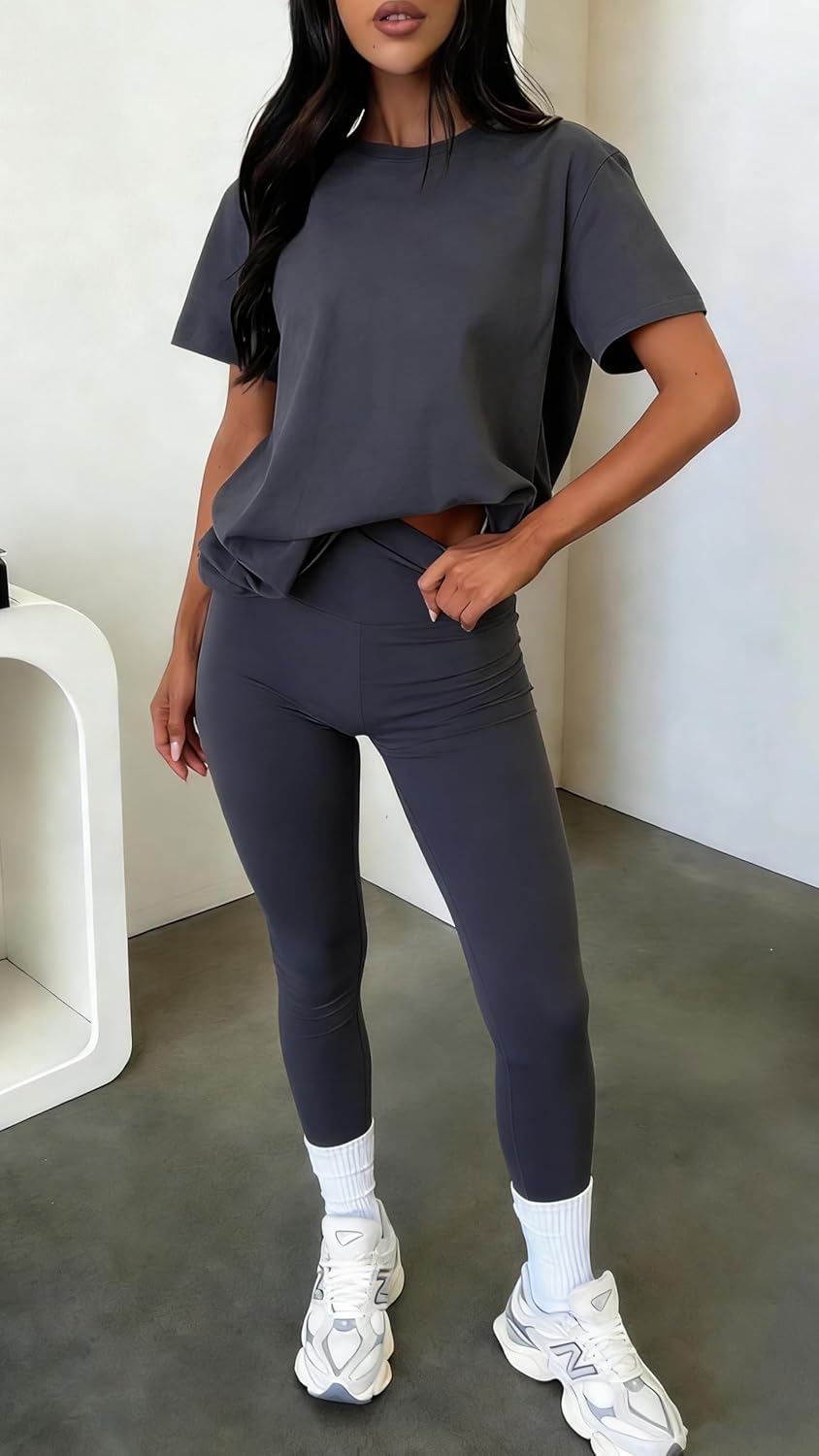 Women's 3 Piece Loungewear Set Soft & Stretchy Loose T Shirt with Shorts & Long Pants - Image 6