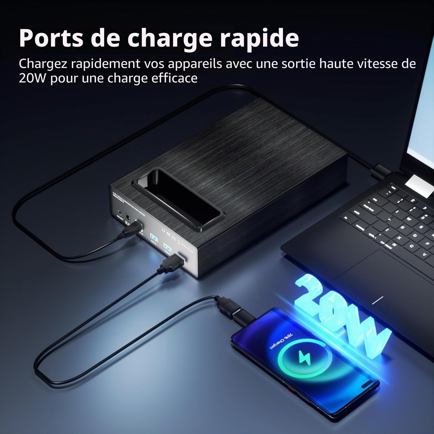 Yaeonku Lecteur Blu-ray externe 4 en 1, 16 x USB 3.0 et lecteur Blu-Ray externe de type C, chargeur rapide multifonctionnel, graveur CD/DVD de bureau, graveur CD/DVD avec boîtier de disque dur