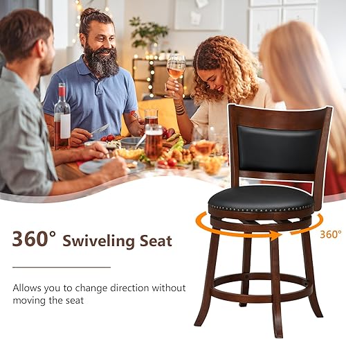 Miniatura 6 de Giantex Juego de 2 taburetes de bar de 25 pulgadas, taburetes giratorios de altura de mostrador con respaldo, asiento acolchado de 20 pulgadas de