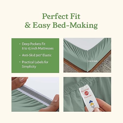Vista 95 de California Design Den - Juego de sábanas tamaño individual, percal de 100% algodón orgánico fresco y suave, con esquinas profundas, transpirables