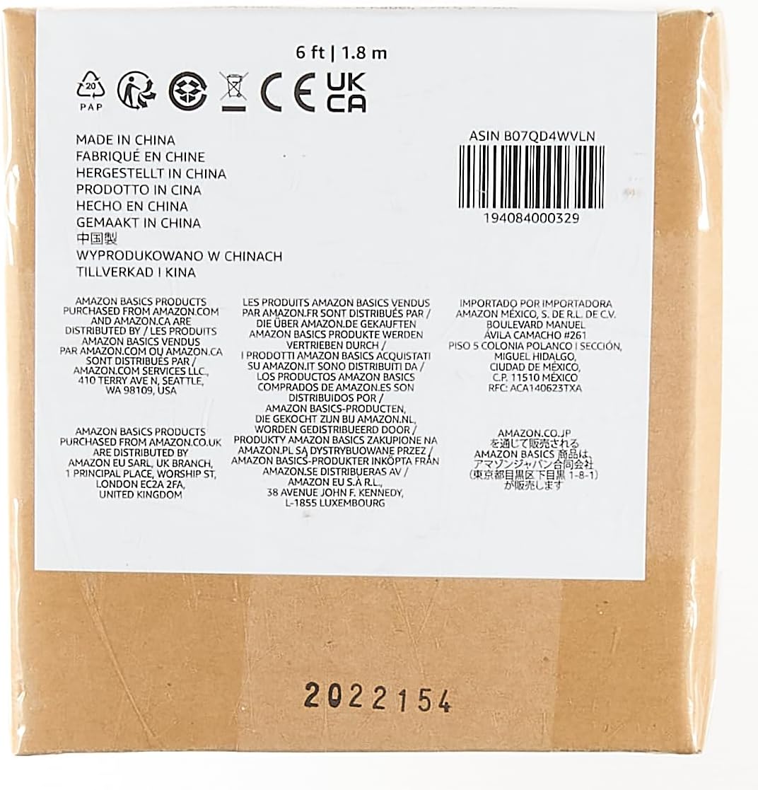 Amazon Basics 5-Pack USB-A a Micro USB Cable de Carga, Velocidad