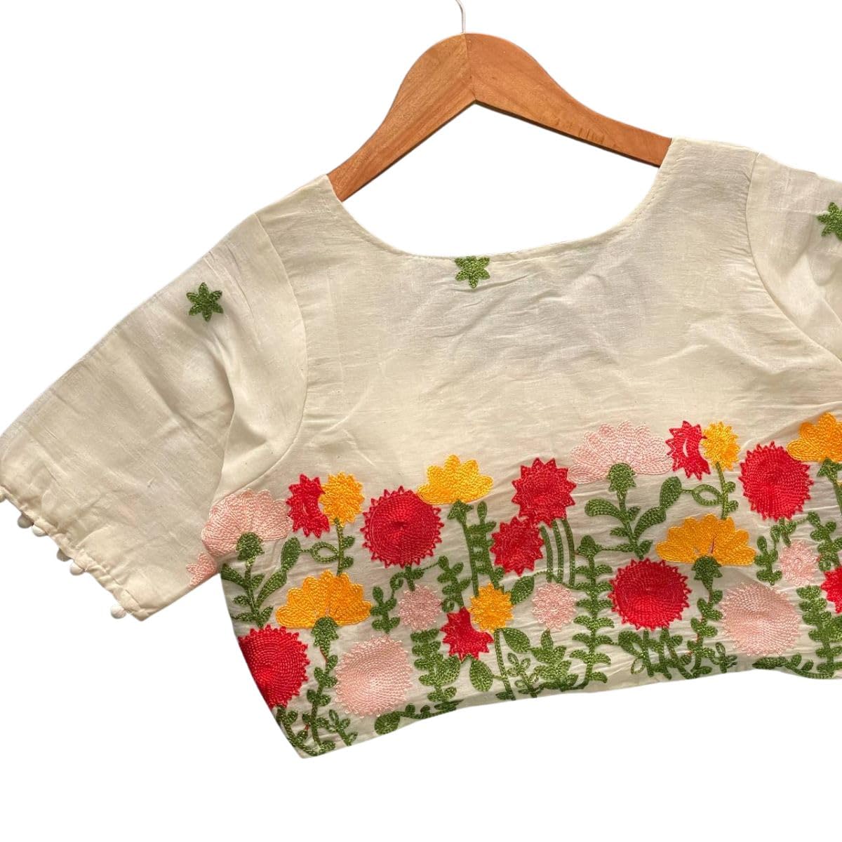 panday cloths Pure Khadi Cotton Readymade Blouse for Women | Party Designer with Padding | Back Open Style | 12 Inch Sleeves | Ready Size 38 Alterable up to 42 (Only Blouse)-picture-18