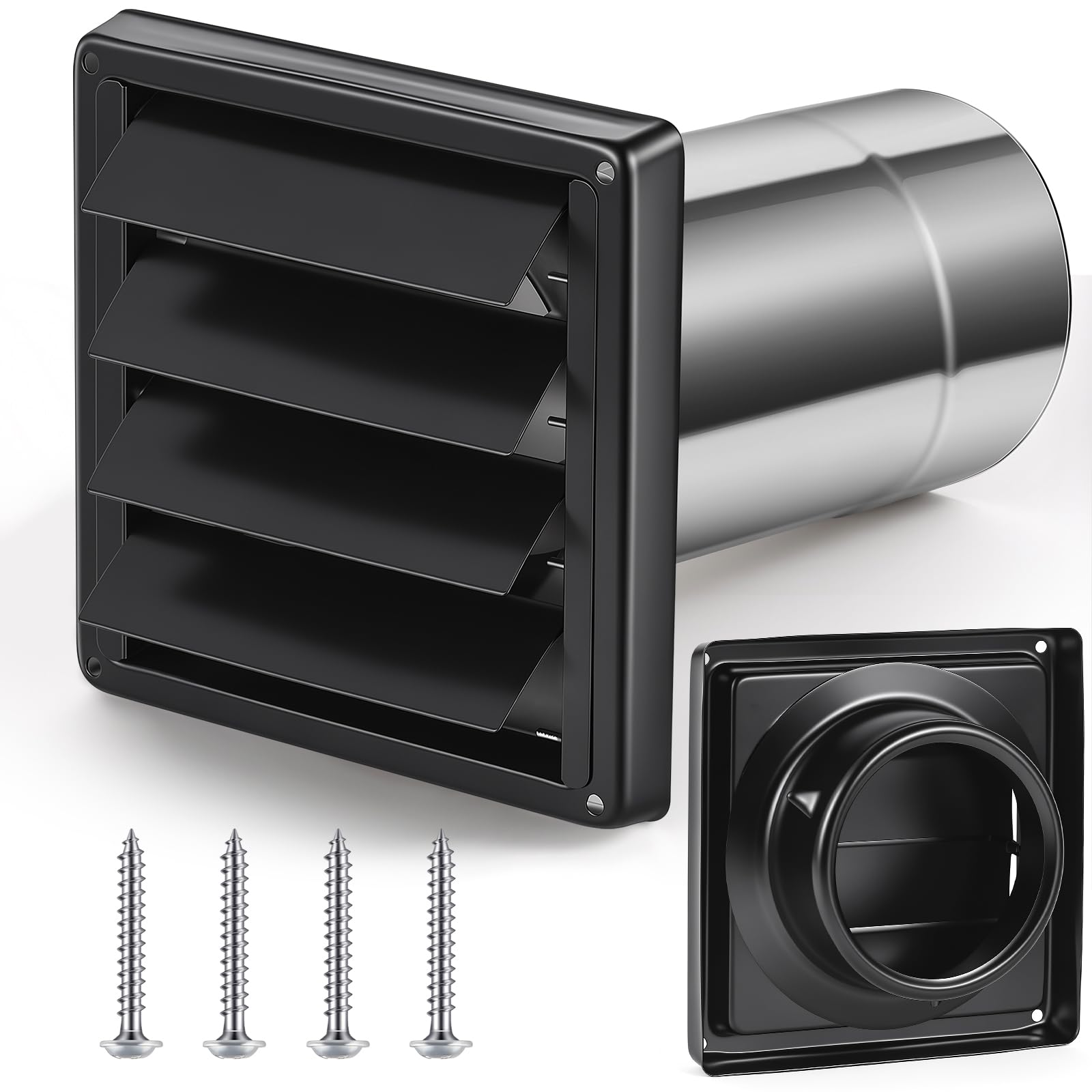 Shimeyao 4" Dryer Vent Cover Outside with Pipe Stainless Steel, Black