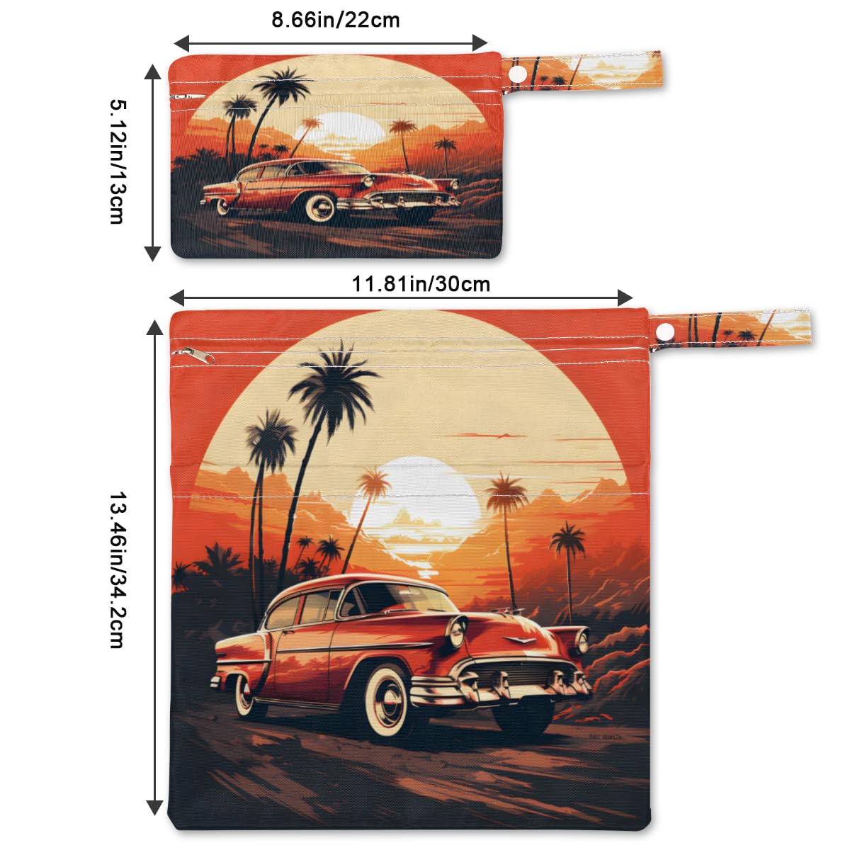 2 Pack Wet Bags for Swimsuits, Coastal Beach Truck Waterproof Washable Dirty Clothes Bag Watercolor Truck Wet Dry Bag with Zipper Pocket Bathing Suit Workout Bag Wet Swimsuit Bag for Travel Beach