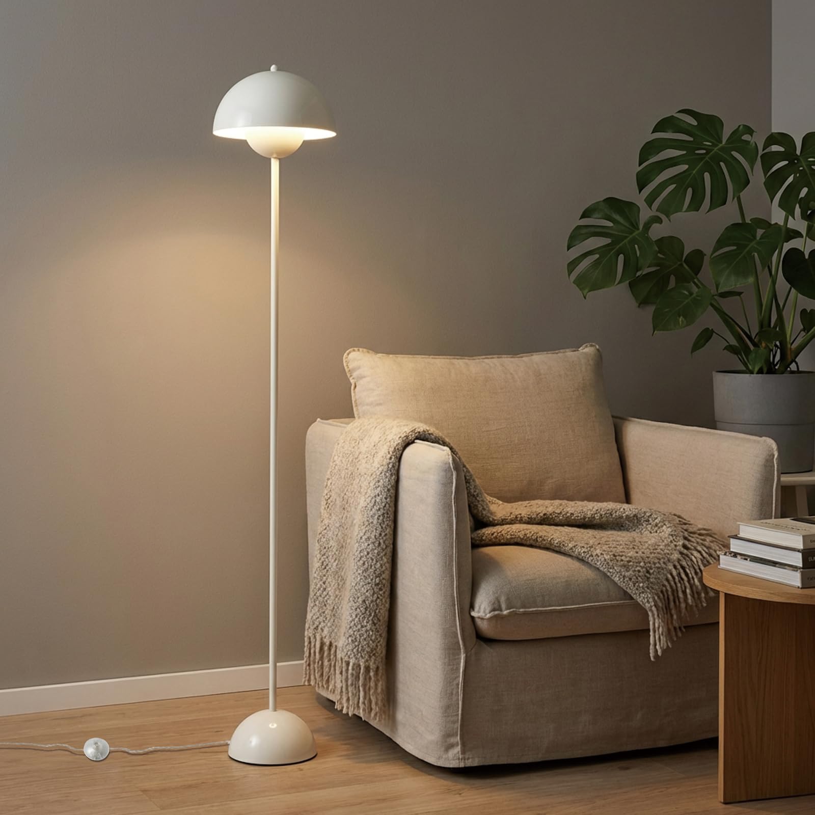 Alpinaluz Nowoczesna Lampa Podłogowa z Podwójnym Metalowym, Minimalistyczny Design w Kolorze Kremowo-Białym, Wysokość 164 cm, Stabilna Podstawa z Włącznikiem Nożnym - Idealna do Salonu i Czytania
