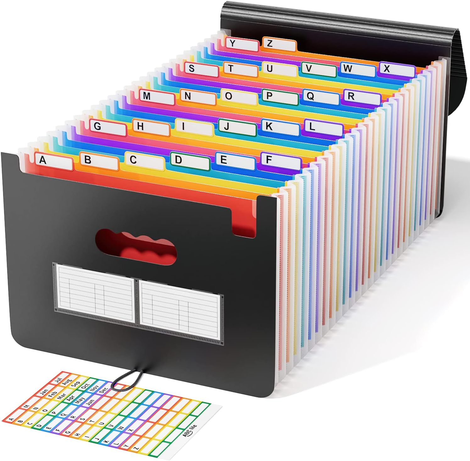 24 Pockets Expanding File Folder/Accordian File Organizer with Expandable Cover/Portable A4 Letter Size File Box,High Capacity Plastic Colored Paper Document Receipt Organizer Filing Folder Organizer