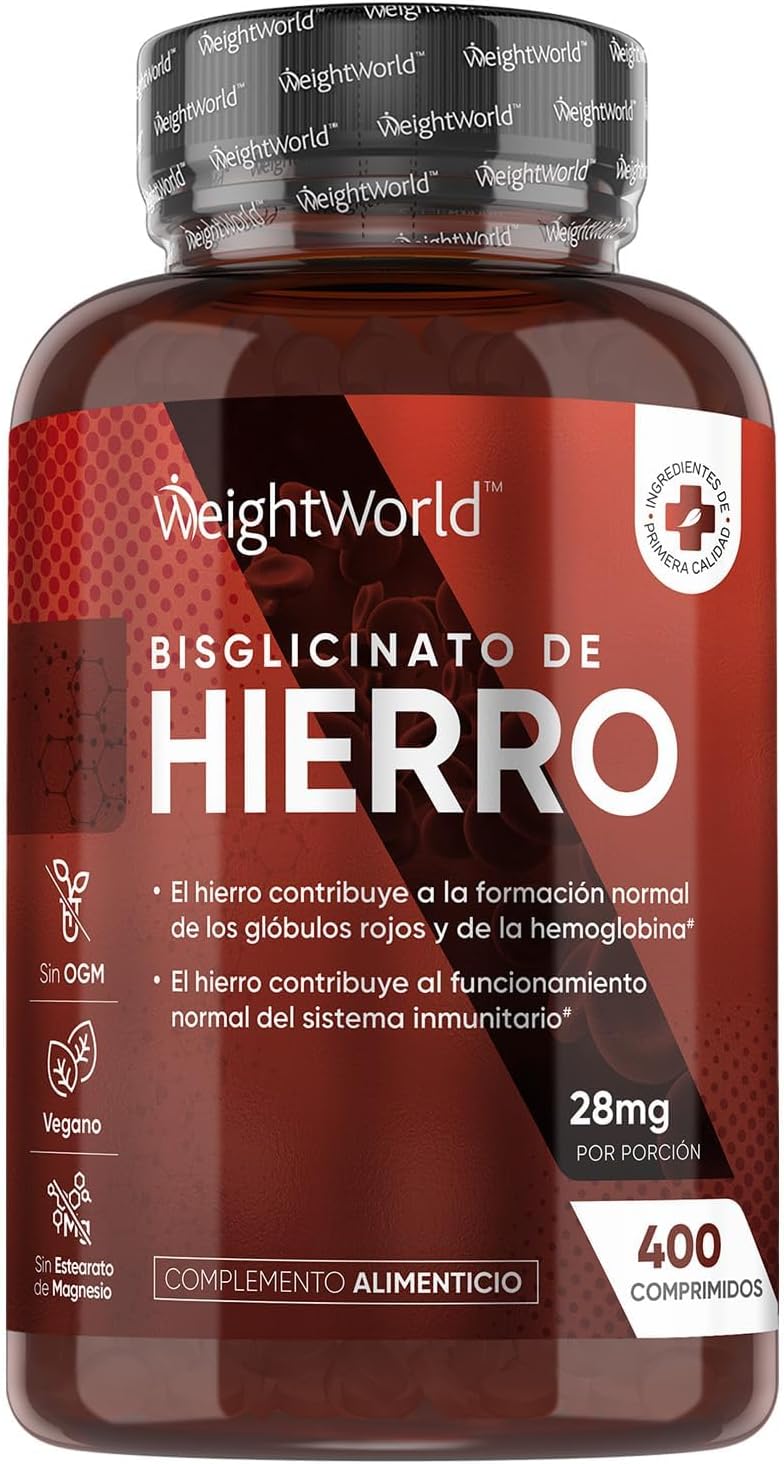 Hierro Suplemento 28mg - 400 Comprimidos - En Forma de Bisglicinato para Más de 6 Meses - Contribuye a la Formación Normal de Glóbulos Rojos y Hemoglobina (EFSA) - Apto para Veganos