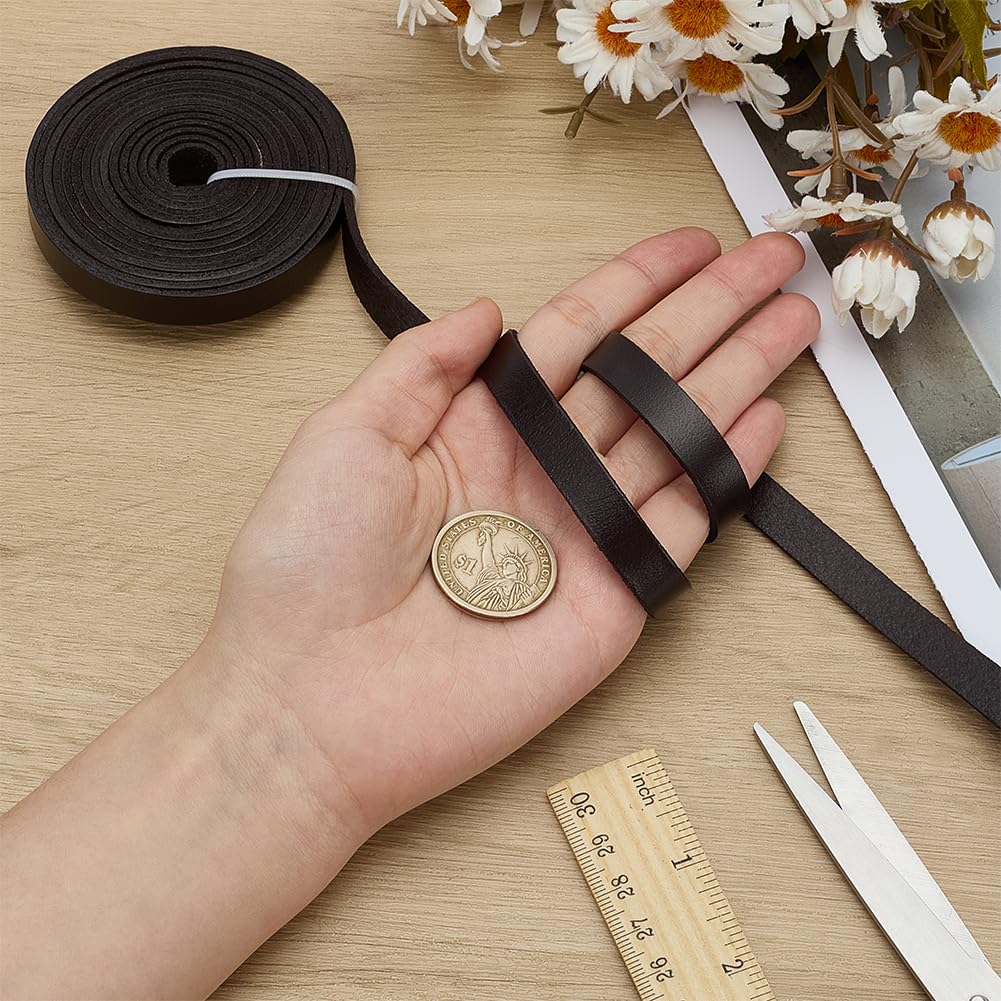 WADORN Cordino Piatto In Vera Pelle Da 2.5 m e 10mm per Artigianato, Vera Pelle di Mucca Striscia di Corda Intrecciata In Pelle Grana Piatta Strisce di Pelle Stringhe, Marrone Noce di Cocco