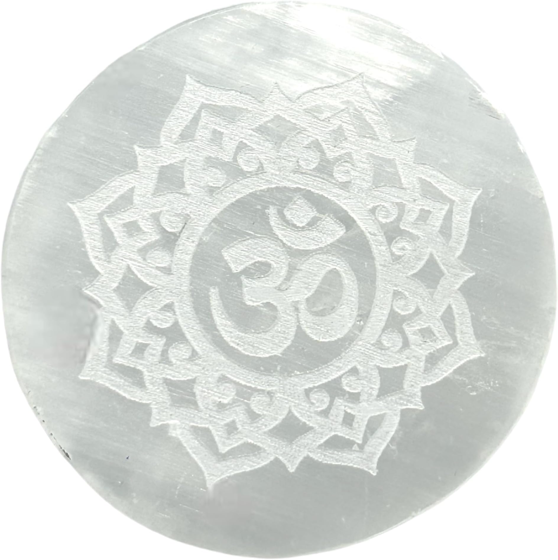 Selenite Plate Selenite Charging Plate Engraved Ohm Symbol for Healing | Selenite Plate for Crystal Cleansing Re-Energy Work