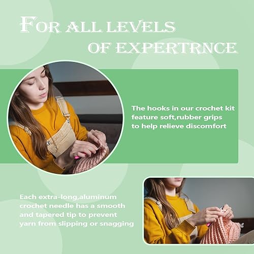 Miniatura 5 de Buylorco Juego de ganchos de ganchillo de 11 tamaños con mango suave y estuche para principiantes, kit de agujas de tejer, kit de hilo de ganchillo