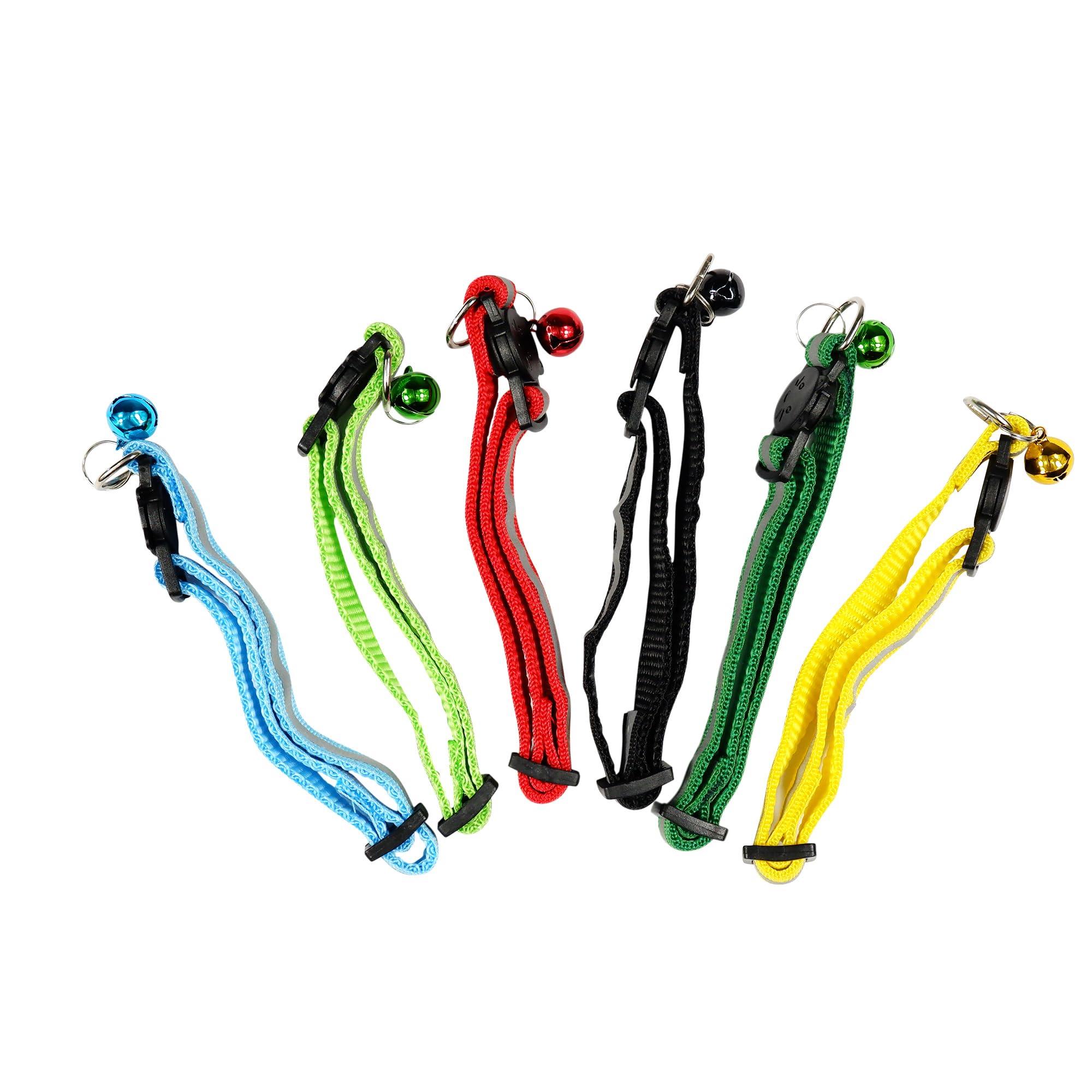 6pcs Reflective Cat Collar with Bell,Nylon Strip Breakaway Cat Collar Mixed Colors Puppy Collar
