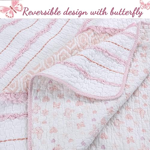 Miniatura 7 de Cozy Line Home Fashions Pretty en rosado - Juego de ropa de cama reversible, 100% algodón con volantes (princesa rosa, Queen, 5 piezas 1 edredón + 2