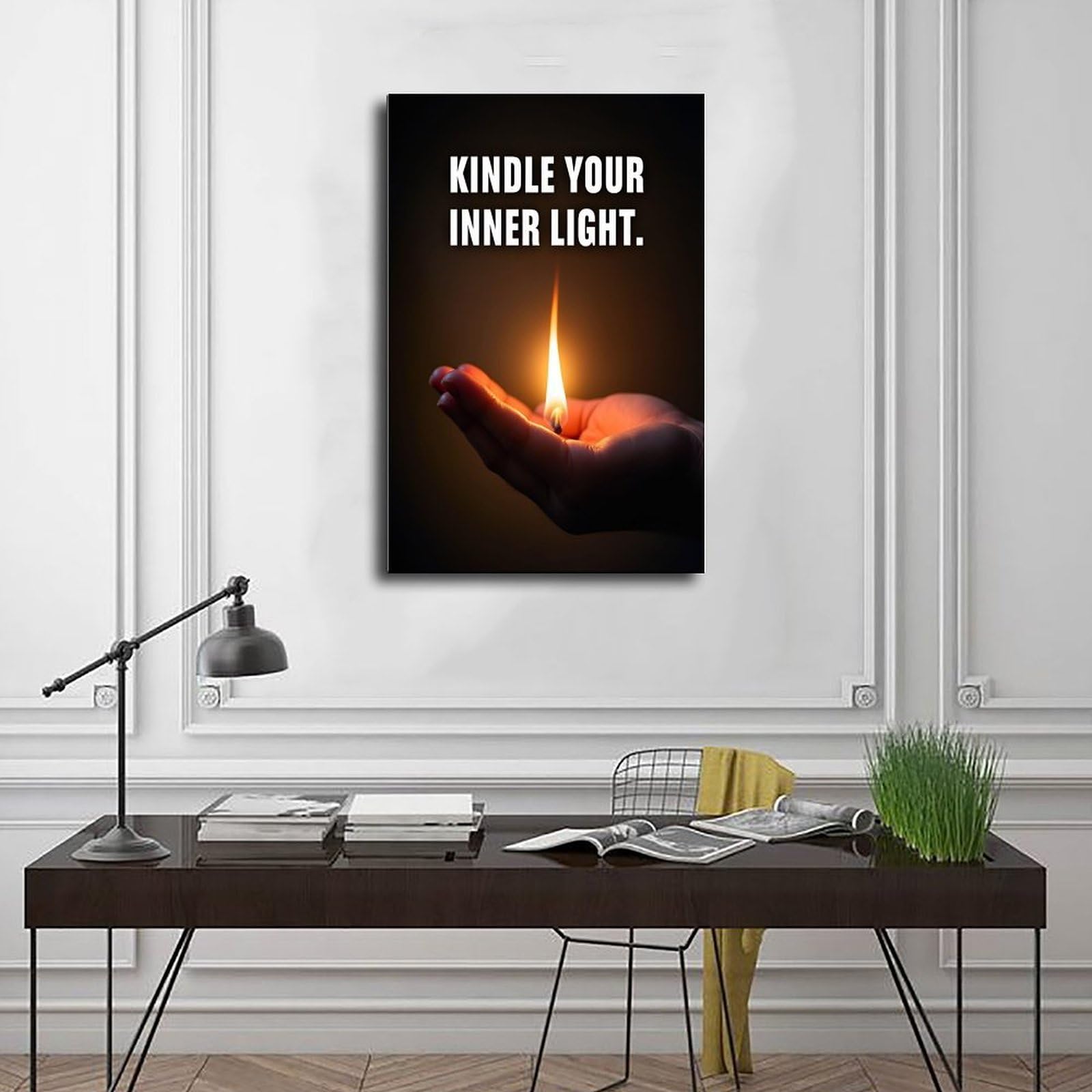 QIENAZIO Kunstdruck auf Leinwand, Motiv: Kindle Your Inner Light, inspirierende Zitate, Wandkunst, Schlafzimmer, Büro, Küche, Dekoration, Geschenke, 60 x 90 cm