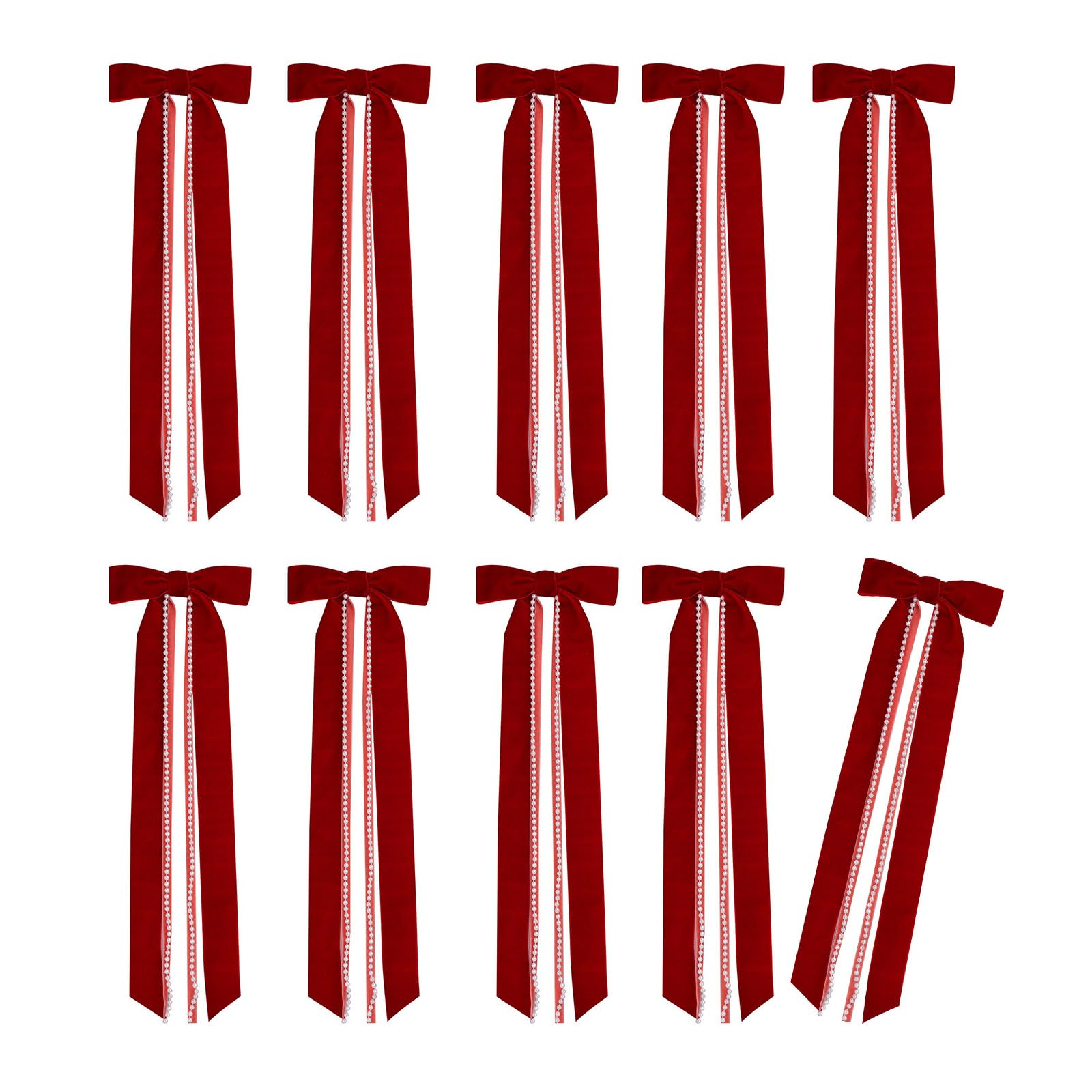 Tsophreniq 10Pcs Velvety Bowknot with Pearls Tassels Christmas Tree Decoration for Wreath Mantels Wedding Festival Decoration Velvety Christmas Tree Ornaments