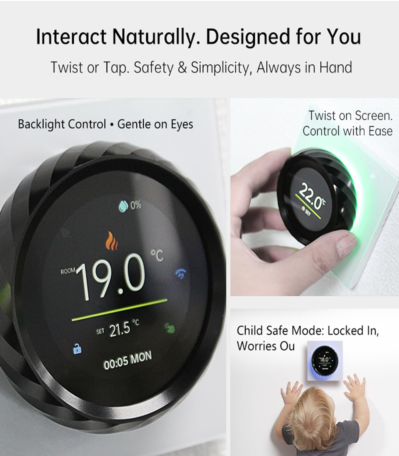 Smart‑Thermostat Farbbildschirm Drehknopf für Warmwasserheizung