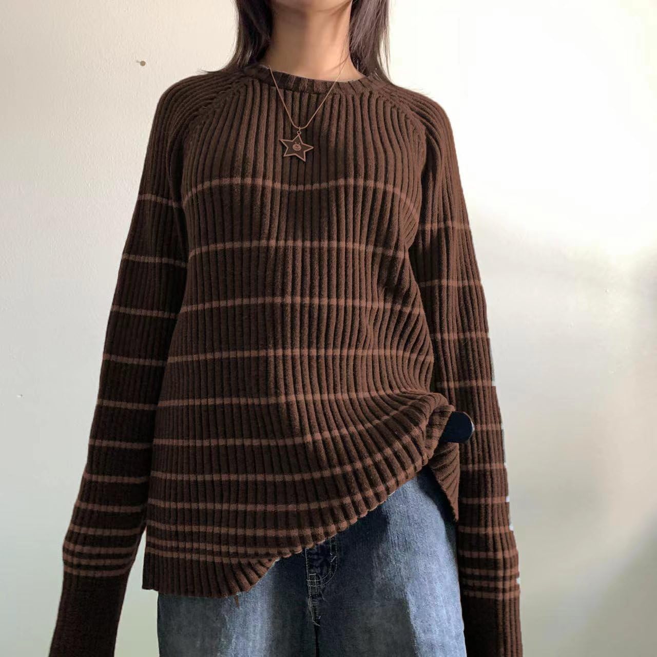 Y2K Grunge Strip Sweater 90s Cyber Punk Goth Pullover Fairycore Oversized Knit Tops Downtown Girl Emo Acubi Clothing