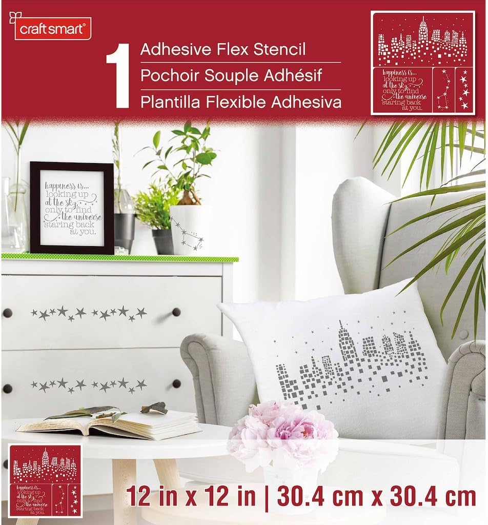 Craft Smart 粘着性フレックスステンシル1枚 12インチ×12インチ Happiness is...