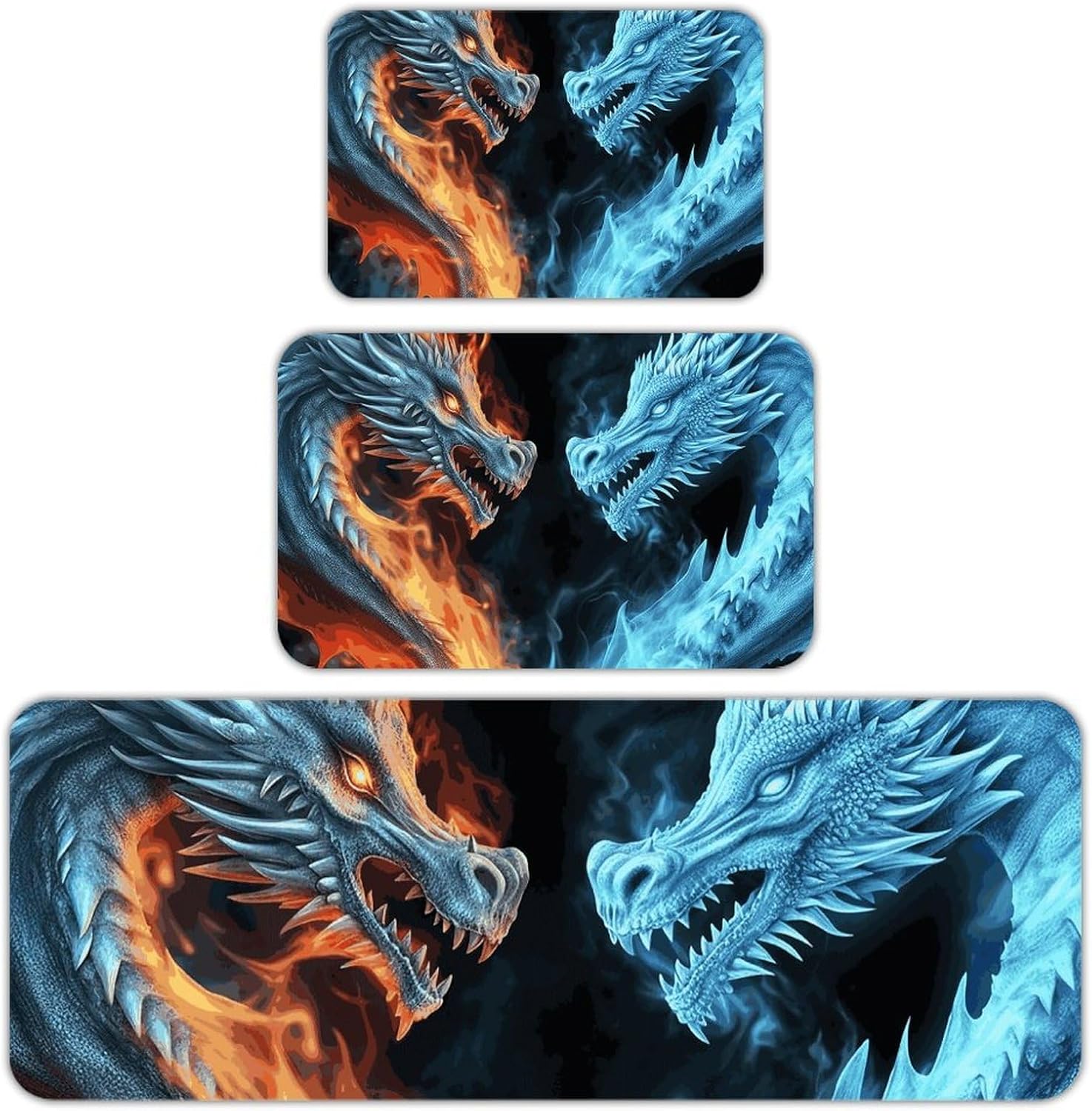 Ice and Fire Dragons Kitchen Mats for Floor 3 Pcs Kitchen Rugs