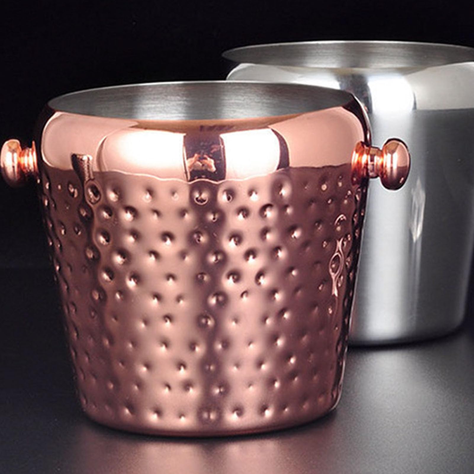Mini secchiello per il ghiaccio isolato da 1 l, contenitore per ghiaccio a doppia parete in acciaio inox, per vino, champagne, accessori per casa, bar, feste (oro rosa)