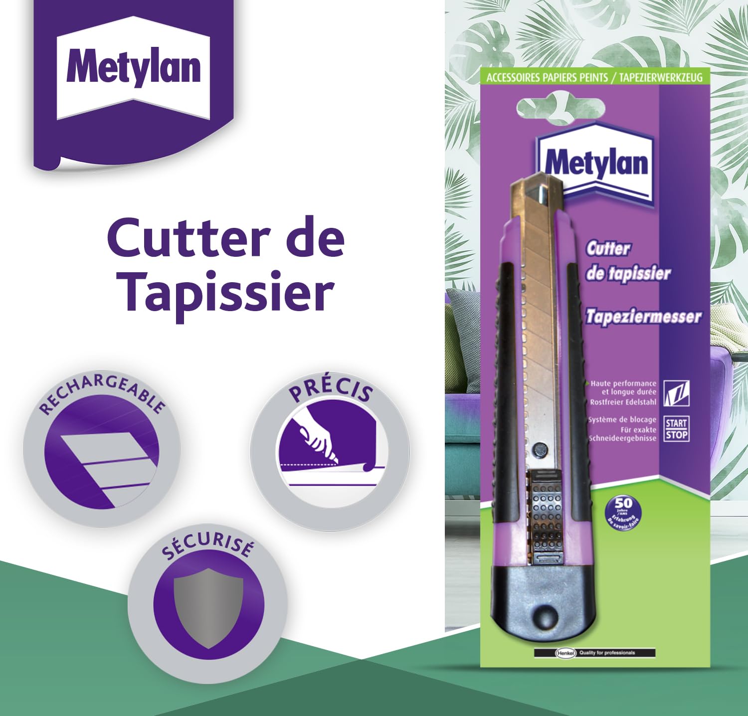 METYLAN Produits de Service Kit Outils Rouleau à Encoller + Cutter De Tapisser + Spatule à Maroufler
