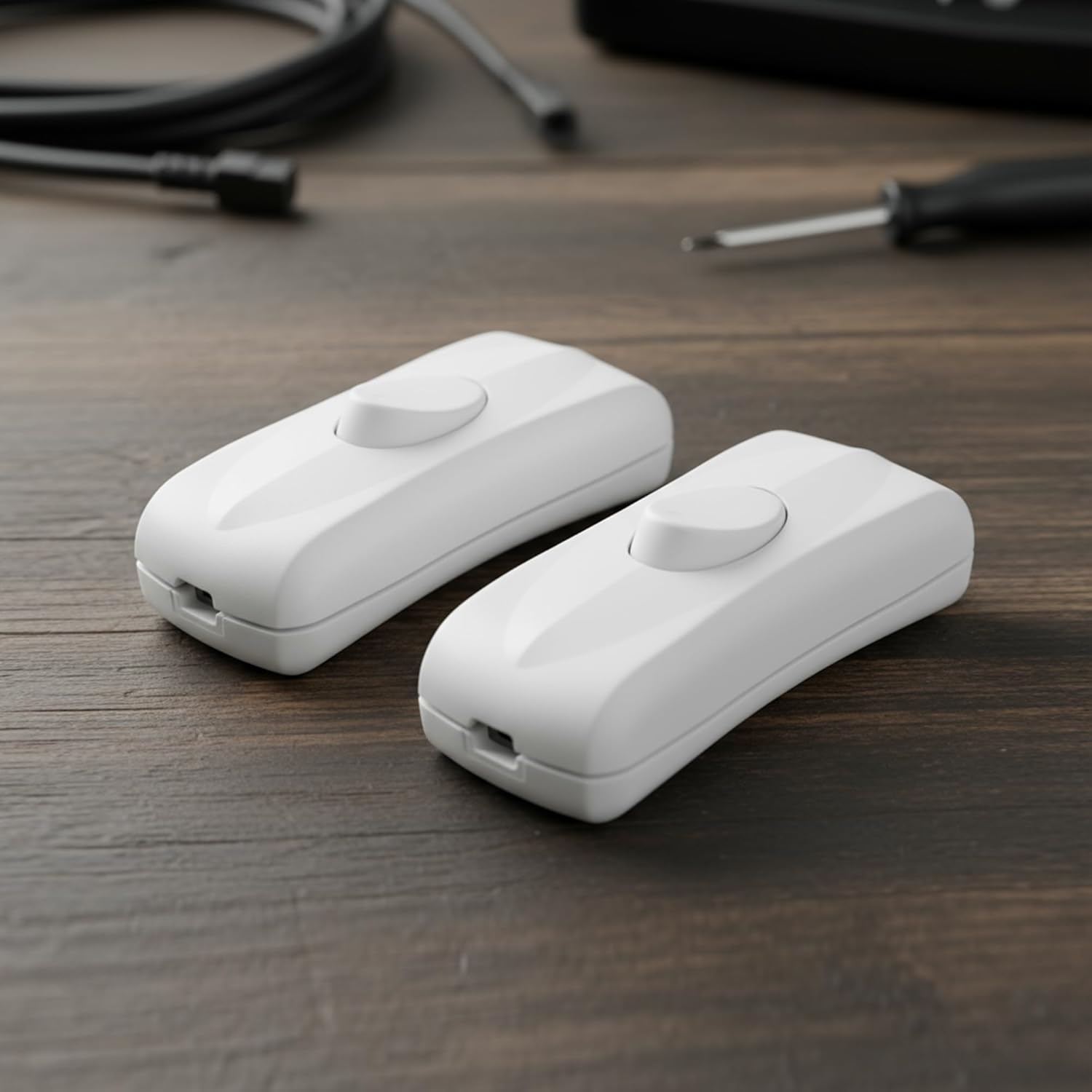 Pack of 2 White Thumb-Control Inline Power Button for Lamps and Small Devices - Dual Pole AC Switch Supports 12V to 250V, Up to 2A - Quick Wire Connect – Safe Housing for DIY Light Fix