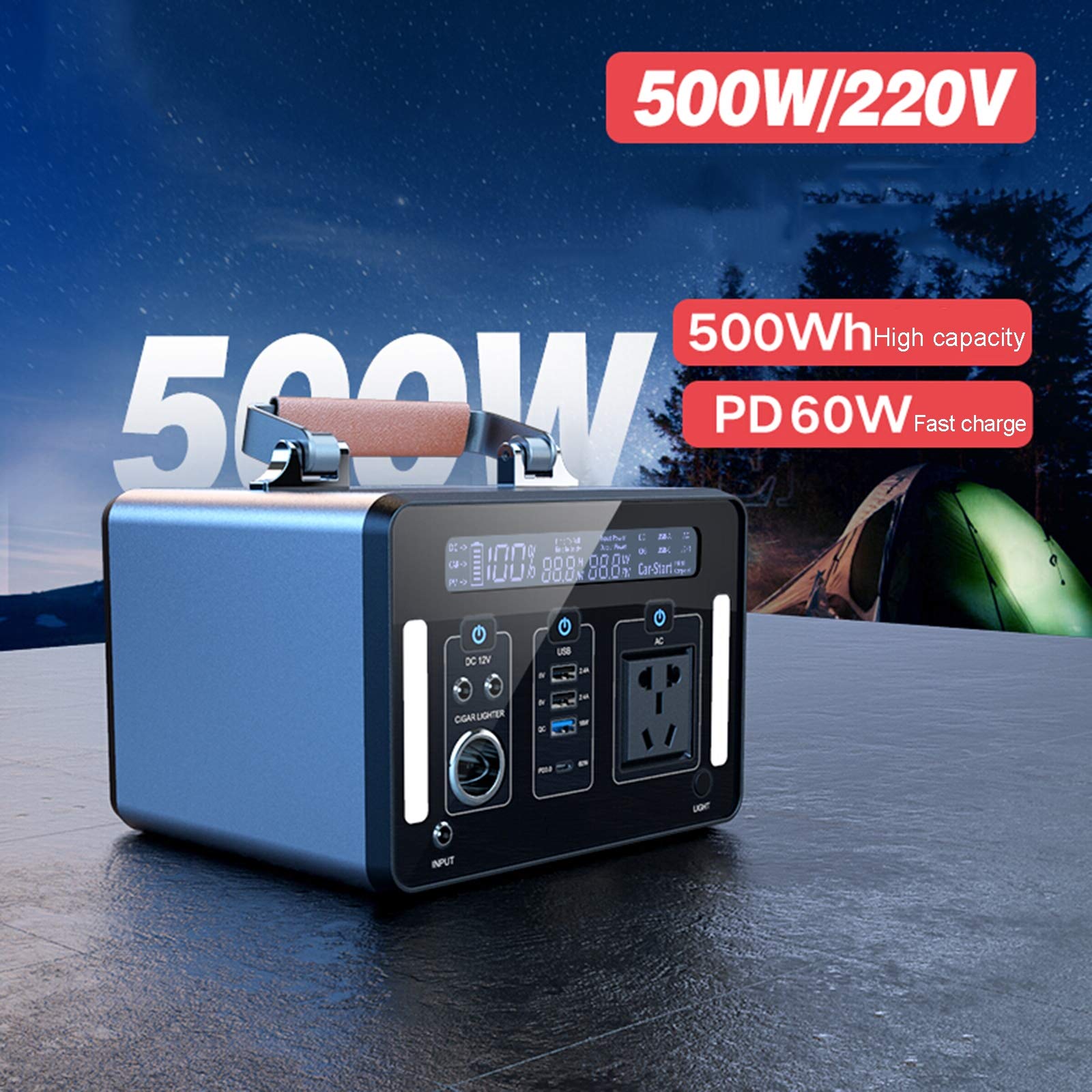 135200mAh Générateur Portable Batterie Rechargeable au Lithium Générateur, 12V Voiture, Sortie USB Hors réseau d'alimentation pour la Sauvegarde Camping Urgence