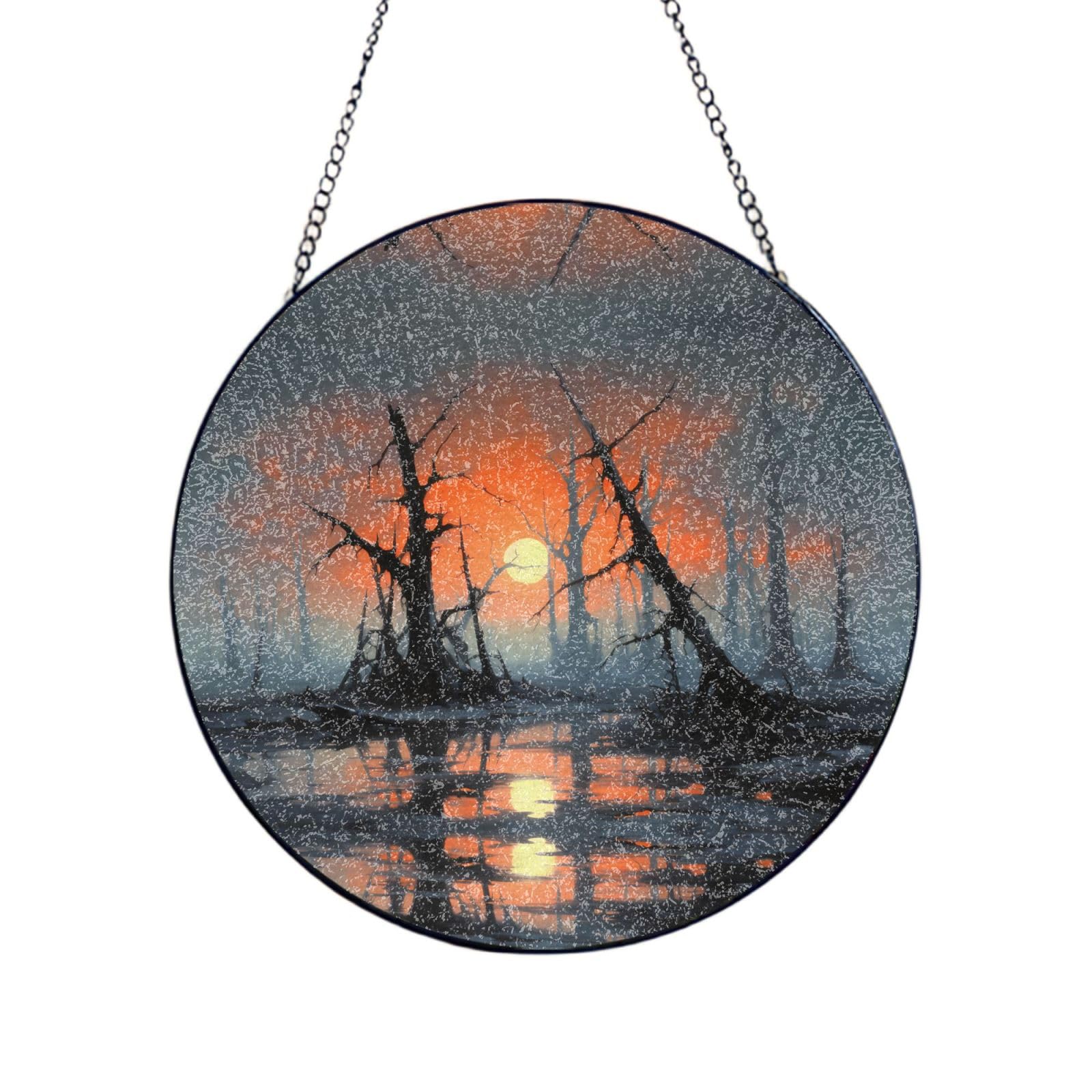 Phayah Dead Tree At Sunset Print Glass Window Hanging Sun Catchers Suncatcher Decor For Birthday For Home Garden Porch 12in（30cm）