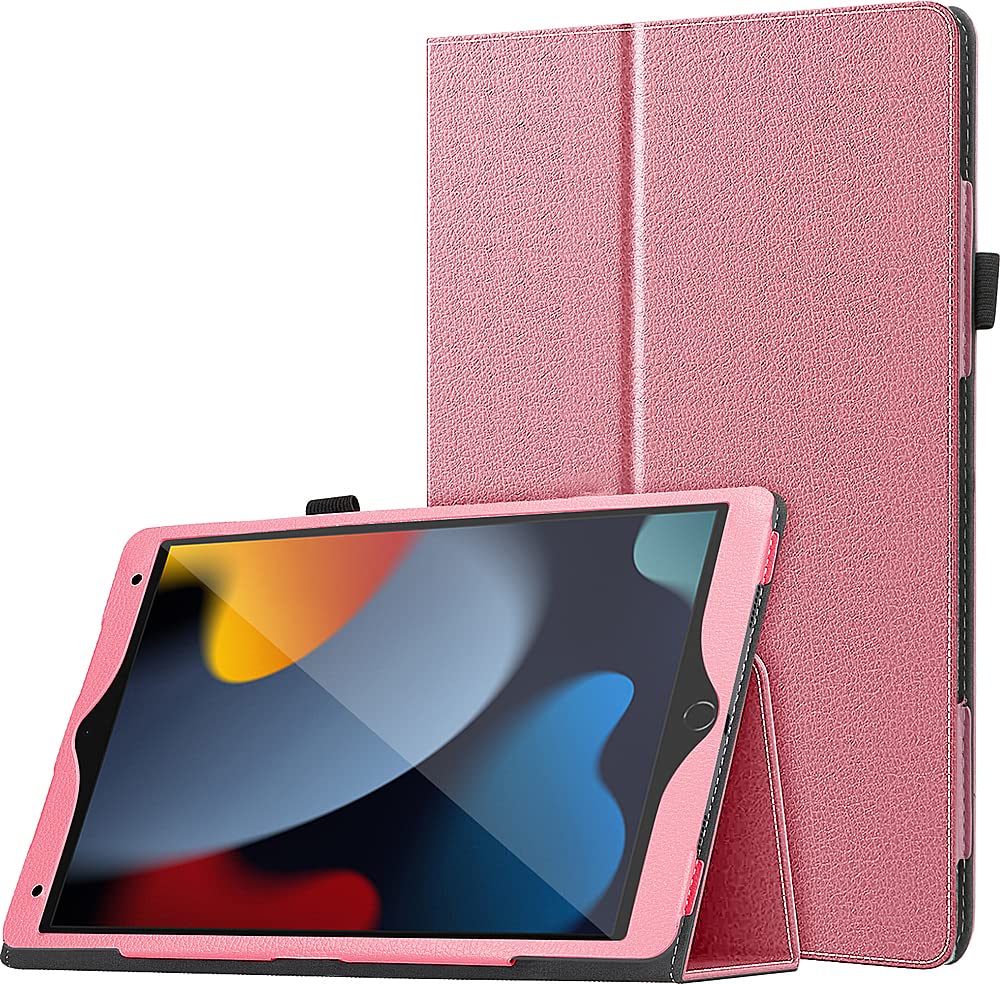 SaharaCase Bi-Fold Folio Case for Apple iPad 10.2 Inch (9th Generation 2021) [Shockproof Bumper] Rugged Protection Antislip Leather Kickstand (Pink)