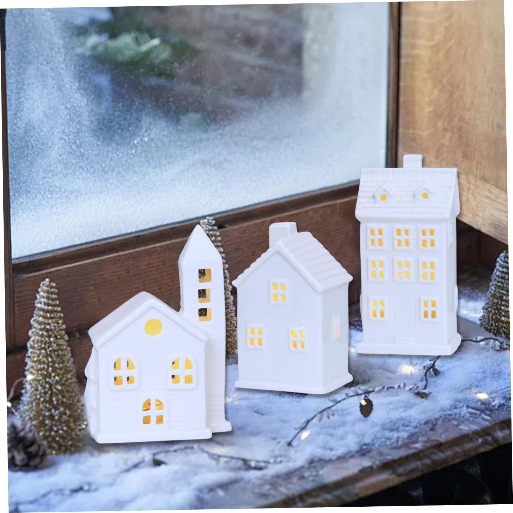 Figurine del villaggio di Natale, 3 pezzi Set di villaggi di Natale, casa in porcellana del villaggio di Natale in ceramica bianca Light Up Casa di Natale per decorazioni natalizie, figurine da col