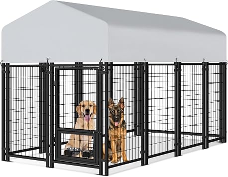 Vagger 7.8x4x4.9FT Outdoor Dog Kennel for Large Dogs,Extra Large Welded Wire Fence Playpen for Outside,Newly Upgraded Security Door Lock and Panel Connector/UV-Resistant Waterproof Roof Cover
