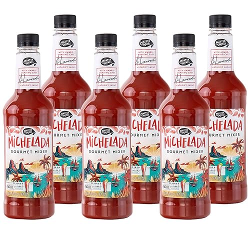 Master of Mixes Mezcla de bebida Michelada, lista para usar, botella de 1 litro (33.8 onzas líquidas), paquete de 6