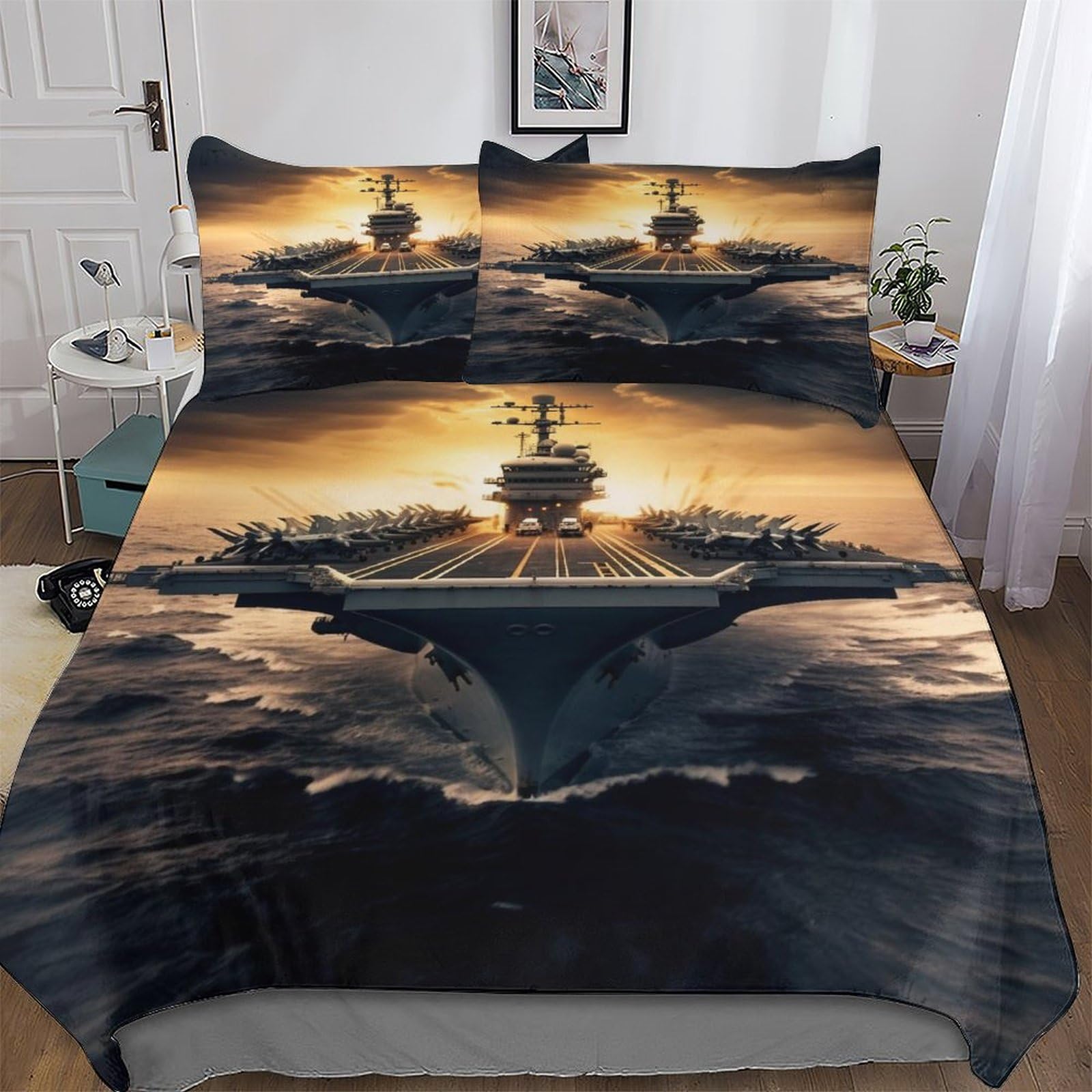 Parure De Lit Porte-Avions Microfibre Housse De Couette 3 Pièces 220x240cm