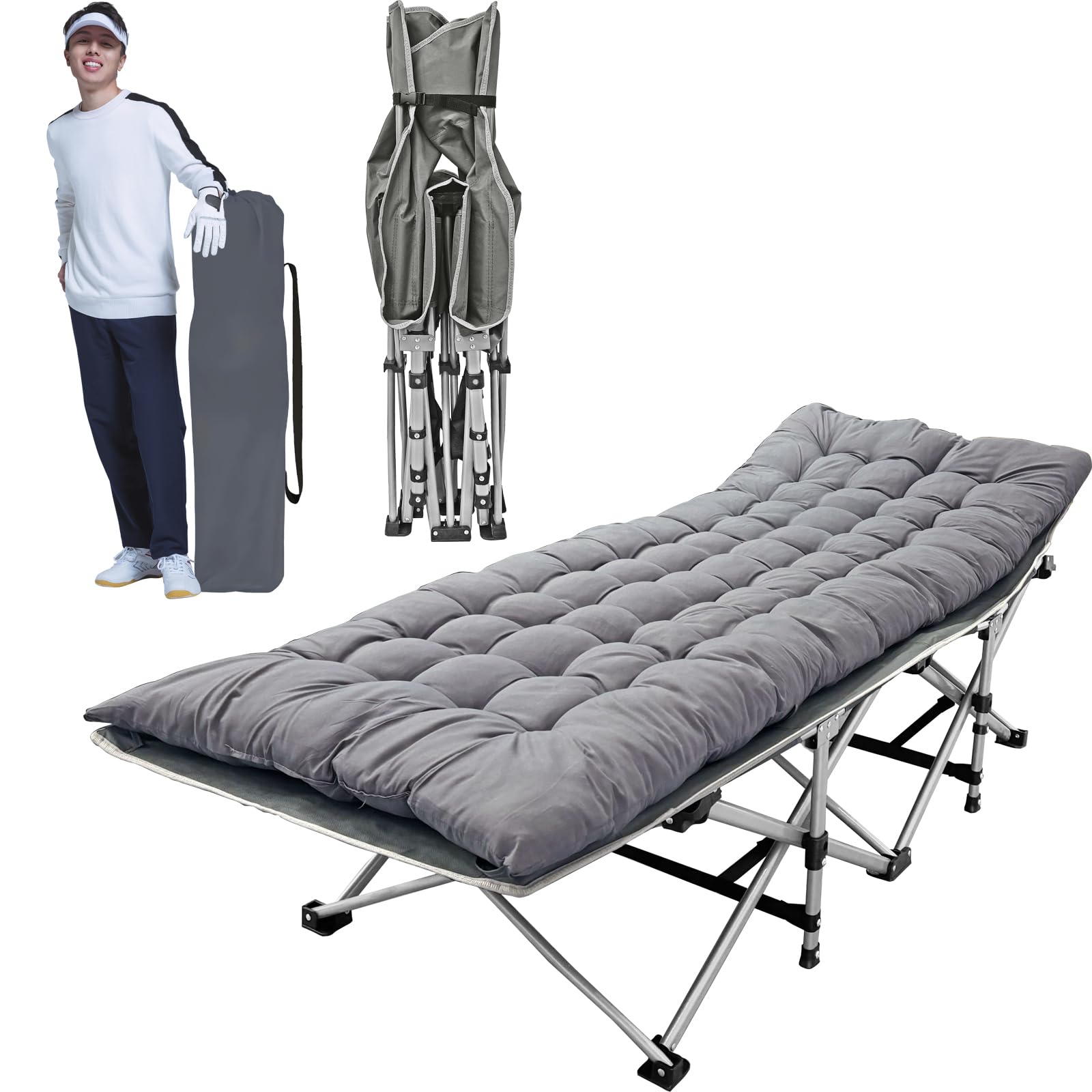 Klappbares Feldbett Campingbett faltbar, 150 kg belastbar - Robustes Gästebett für Outdoor, Camping, Garten & Büro mit Seitentasche und Tragetasche