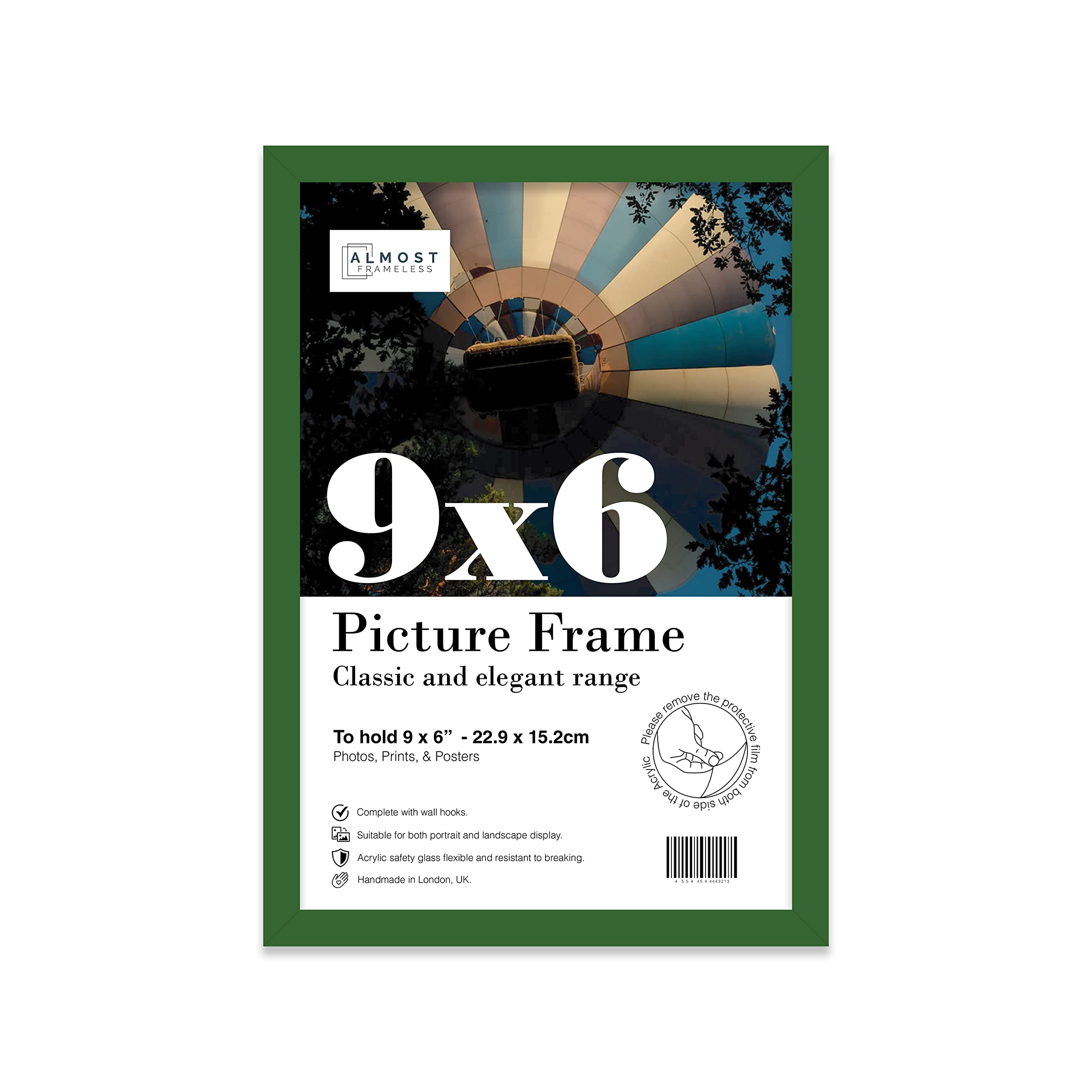 9x6 Inch Green Photo Frame Wall Mountable and Freestanding Picture Frame Standard Photograph Size, 9" X 6" (23 X 15cm)