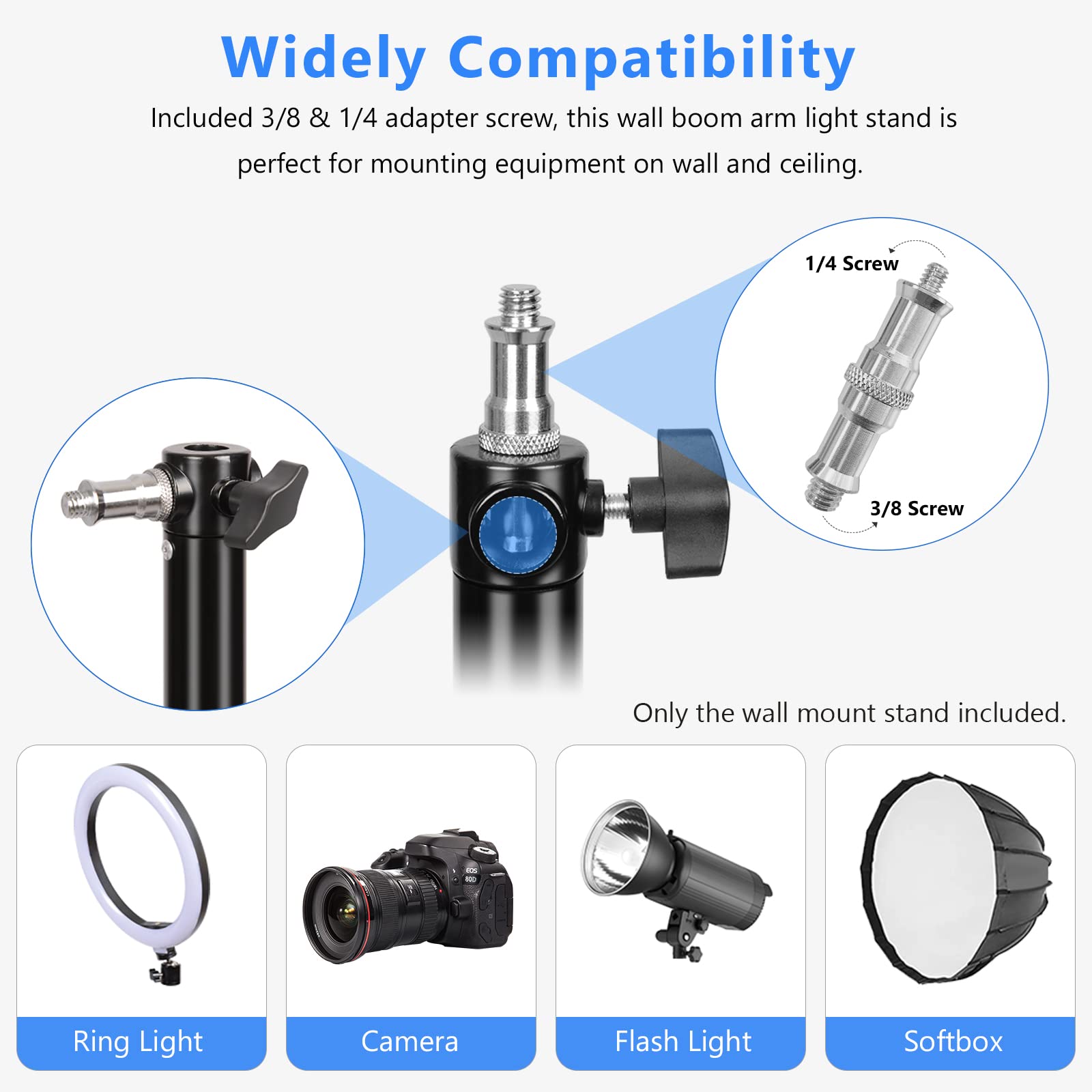 MSKIRA Wall Mounting Boom Arm With Triangle Base, 28-51inch Length Adjustable Support 180° Flexible Rotation, Camera Mount Up To 4.26ft For Ring Light, Photography Strobe Light, Monolight, Softbox - View #4