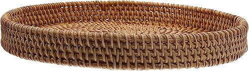 Cesta de almacenamiento de ratán, contenedor de frutas, cesta de mimbre para servir bandeja de mesa de centro de mimbre, bandeja redonda de mimbre,