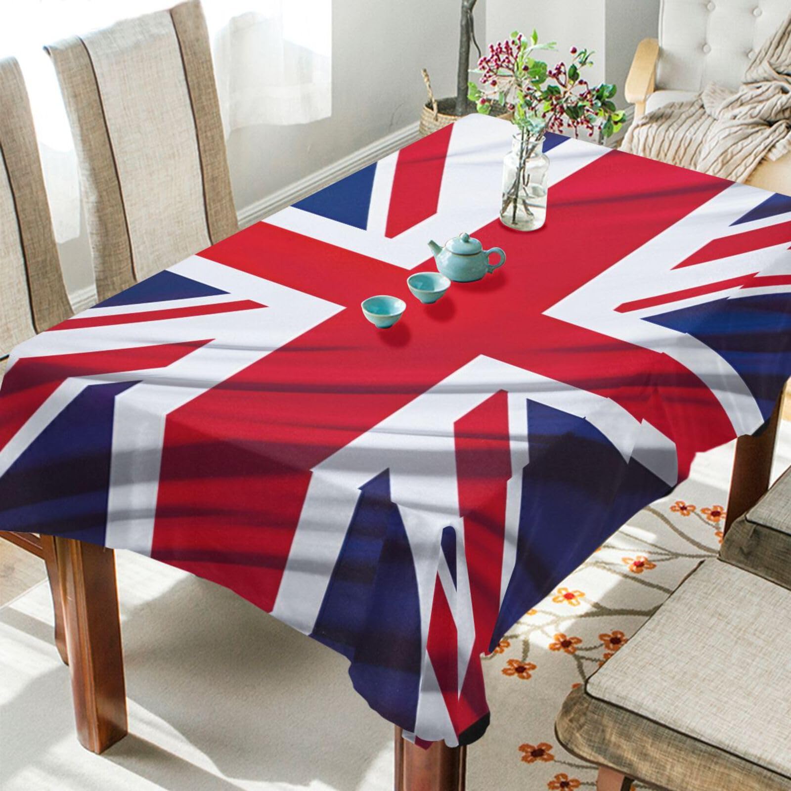 JUMBEAR Union Jack Tablecloth Rectangle Polyester Table Cloth Large Square Table Cover for Dining Kitchen Party 54"x54"