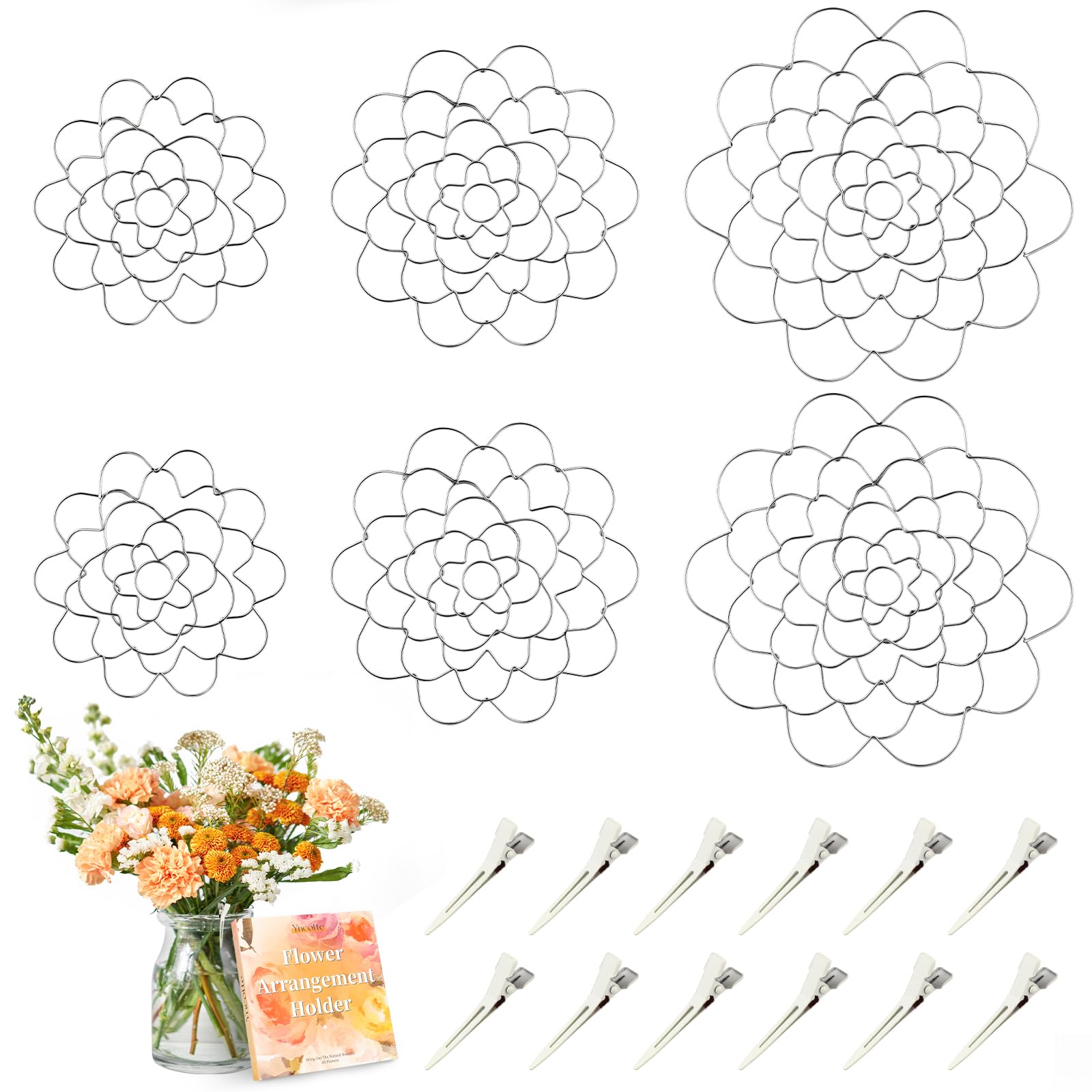 Photo 1 of Flower Arrangements, 6Pcs Flower Arrangement Holder Stainless Steel Round Metal Flower Insert Lid Supplies for Arrangement Plant Fixation
