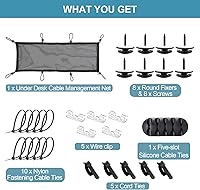 Vista 5 de Under Desk Cable Management Net, 36PCS Under Table Cord Management Mesh Organizer Flexible Wire Hiders, Extra Large Capacity Wire Management Kit